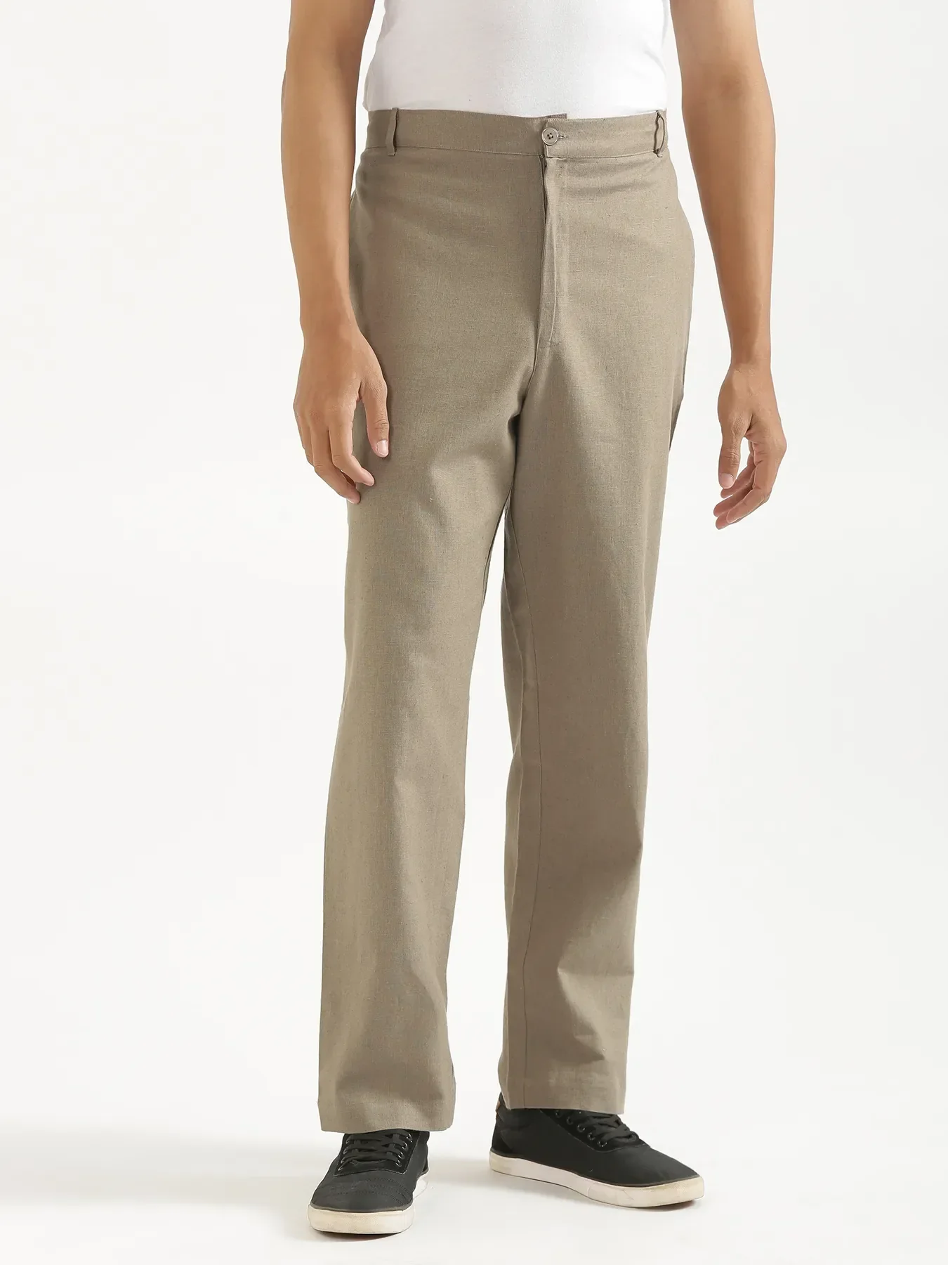 Men Black Better Cotton Full Sleeve Shirt & Khakhi Linen Blend Straight Pant - Image 7