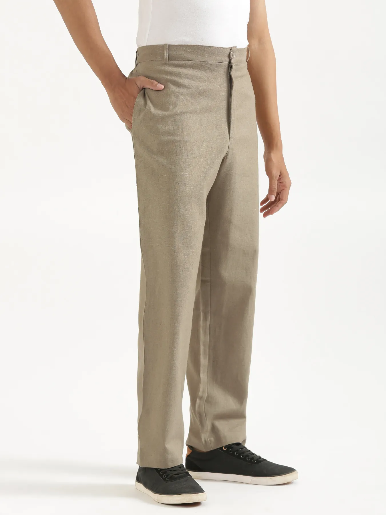 Men Black Better Cotton Full Sleeve Shirt & Khakhi Linen Blend Straight Pant - Image 9
