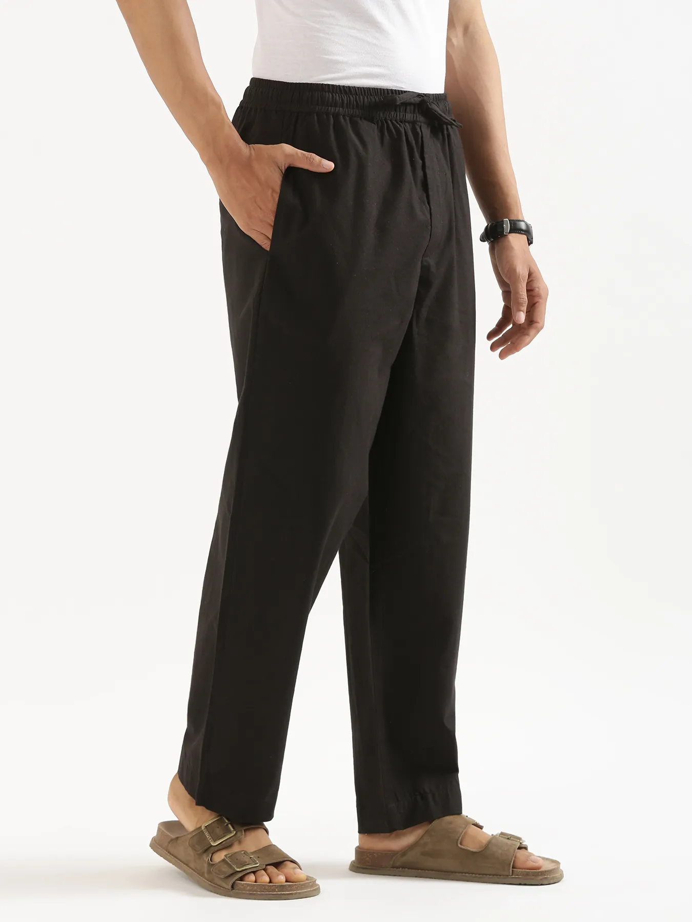 Men Black Cotton Pant - Image 3