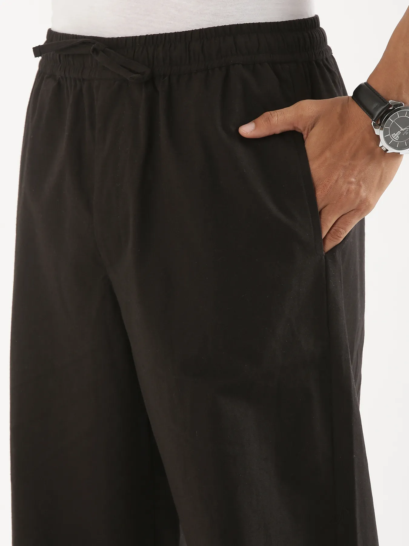 Men Black Cotton Pant - Image 8