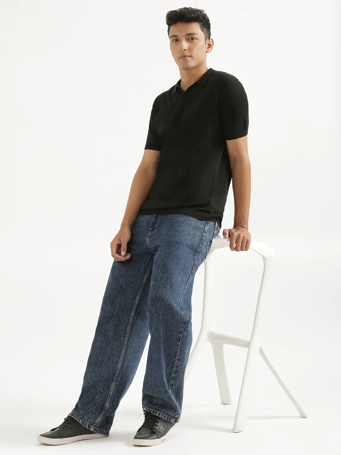 Men Black Flat Knit Polo - Image 10