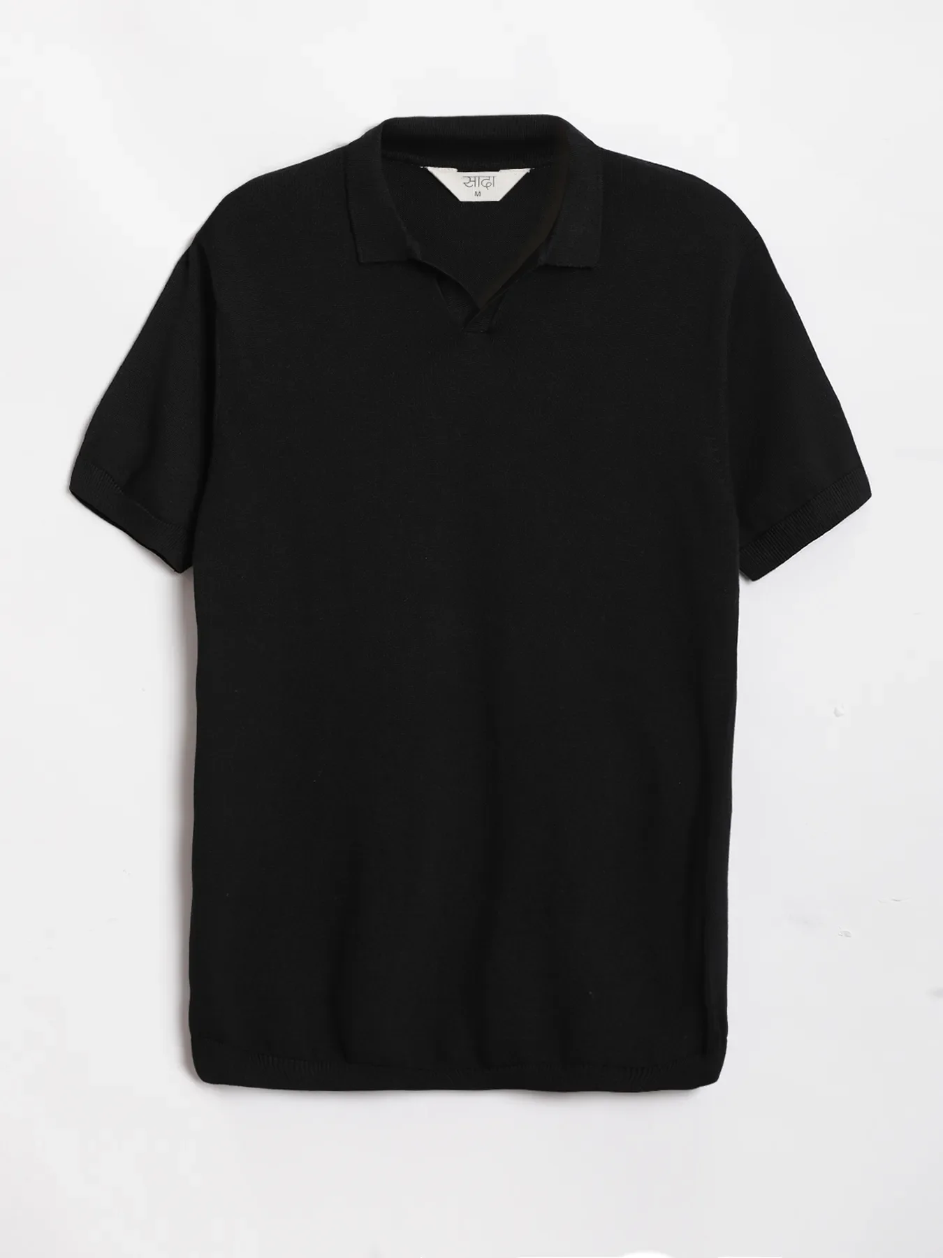 Men Black Flat Knit Polo - Image 12