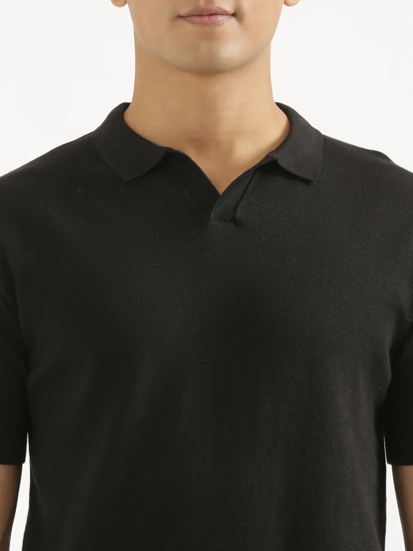Men Black Flat Knit Polo - Image 5