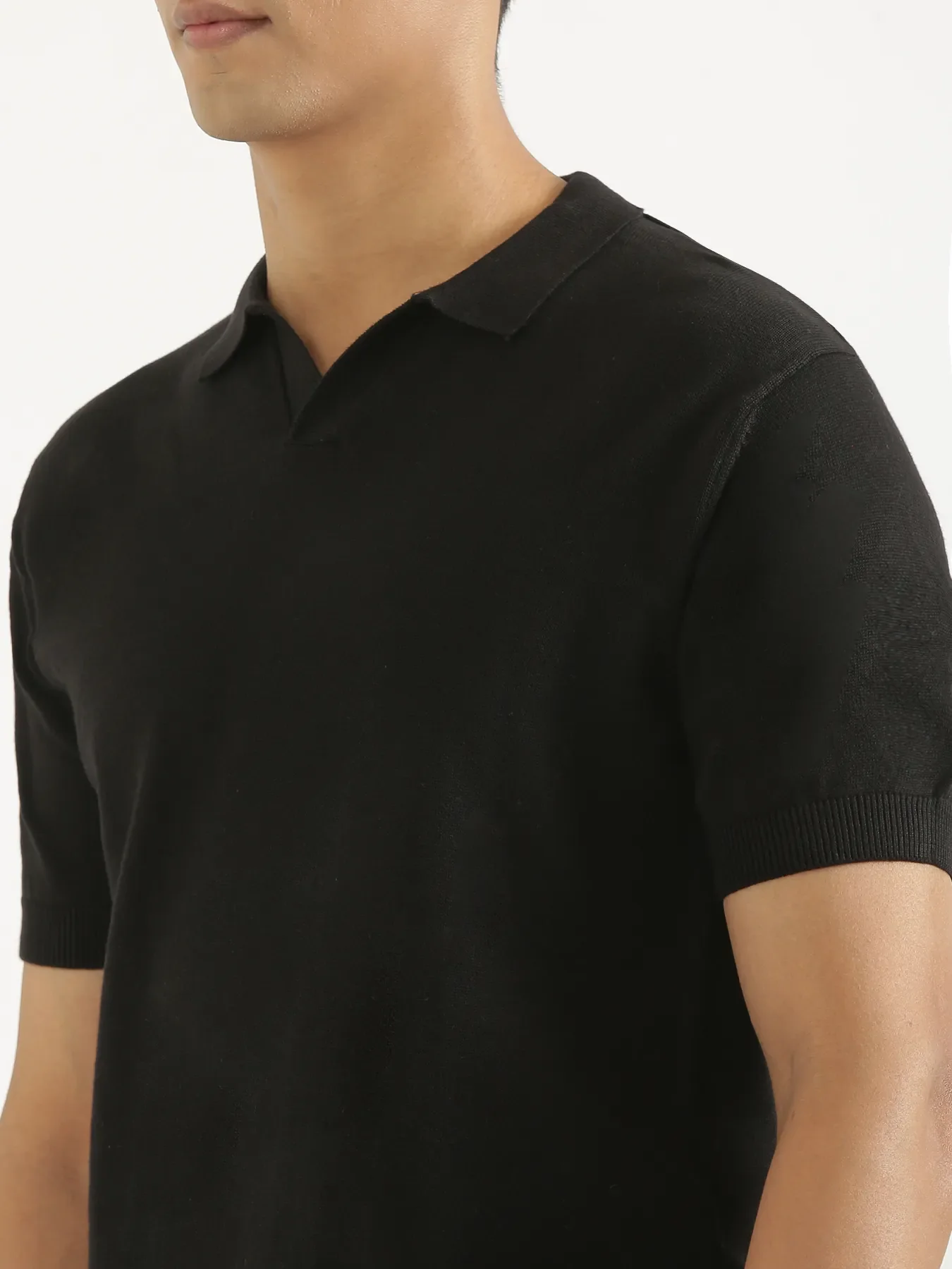 Men Black Flat Knit Polo - Image 6