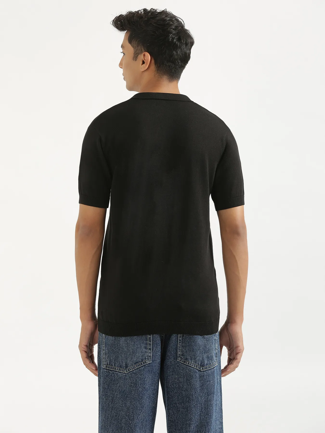 Men Black Flat Knit Polo - Image 7