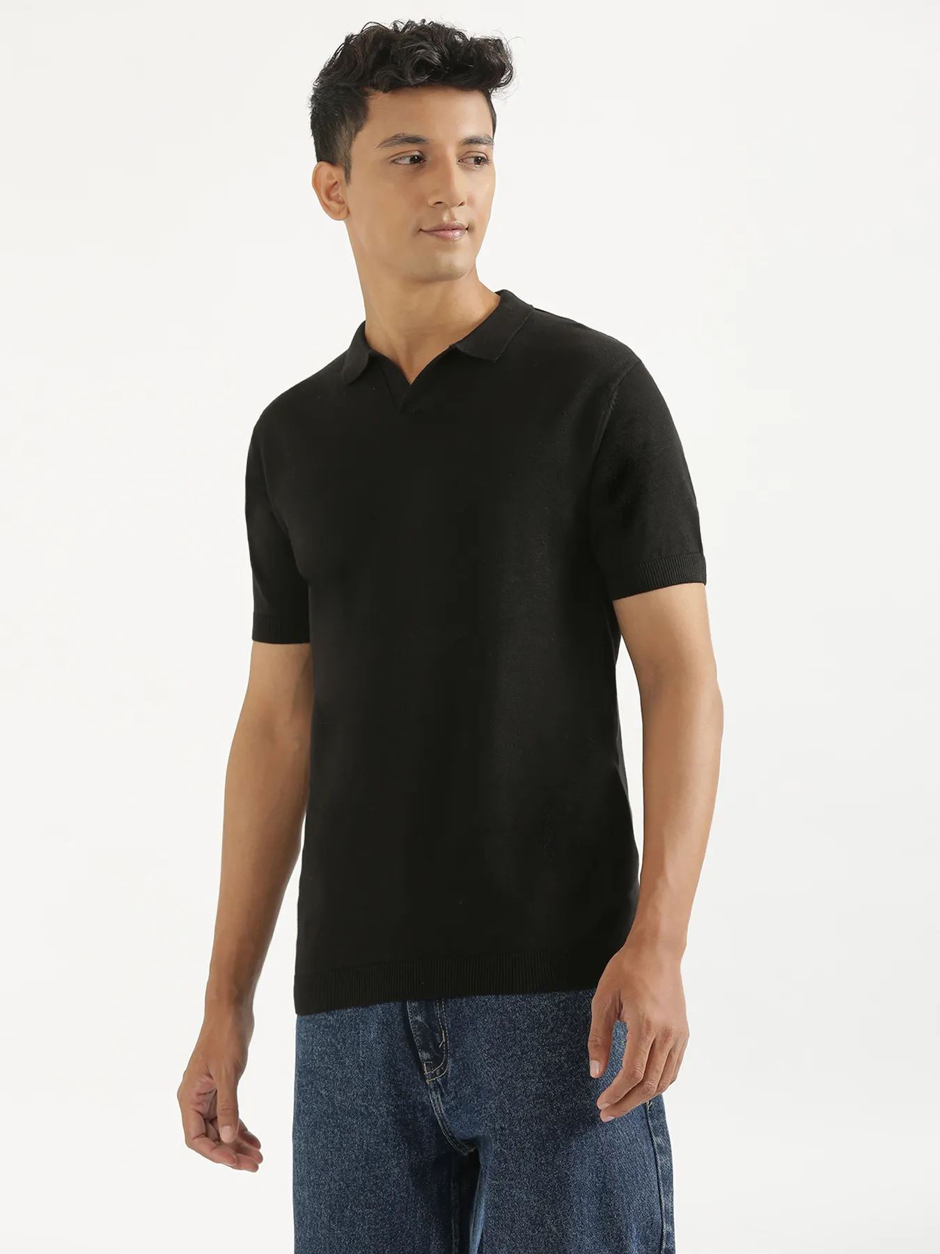 Men Black Flat Knit Polo - Image 8