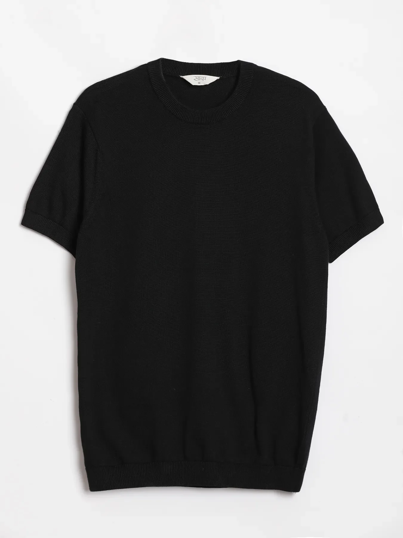 Men Black Flat Knit Round Neck T-shirt - Image 10