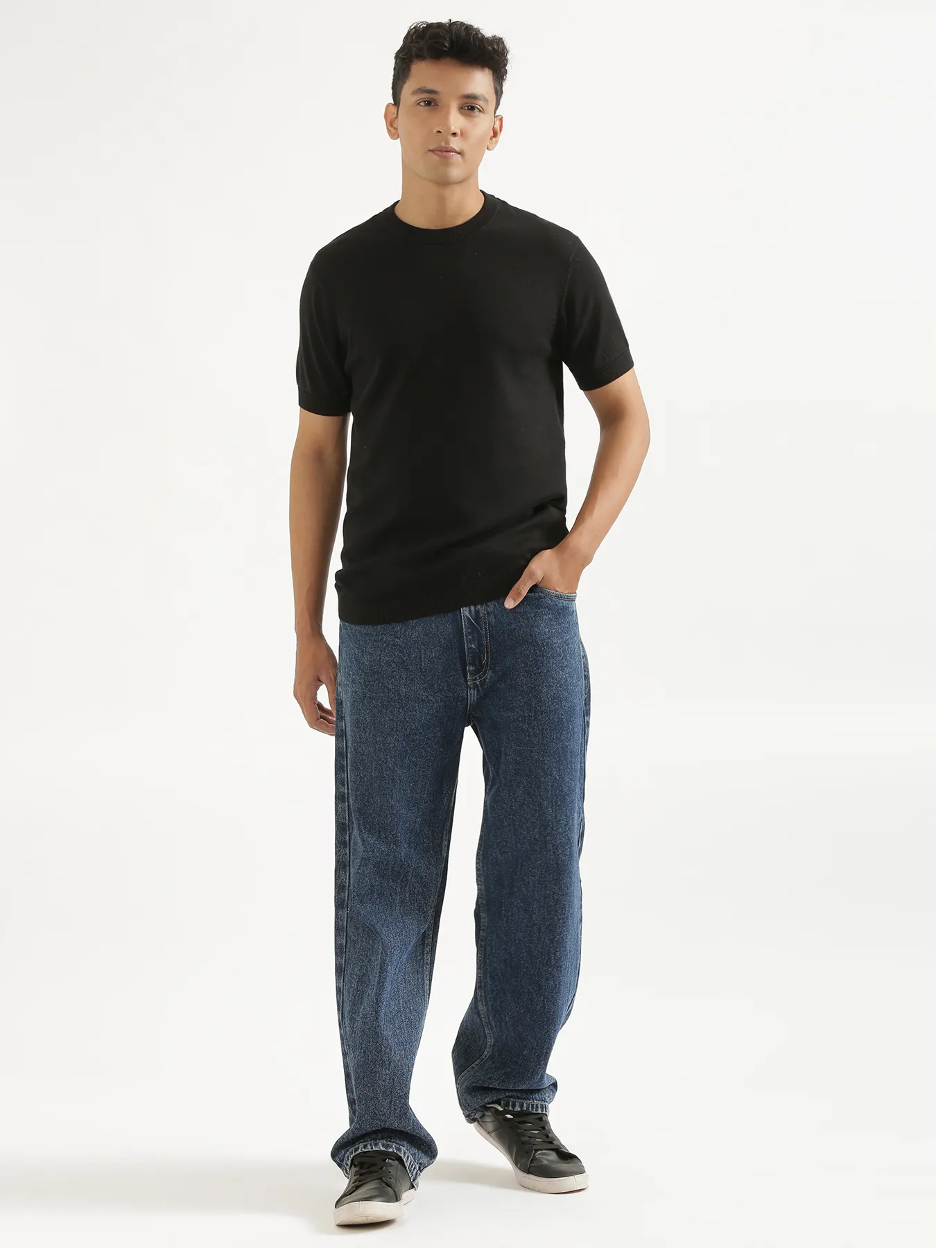 Men Black Flat Knit Round Neck T-shirt - Image 8