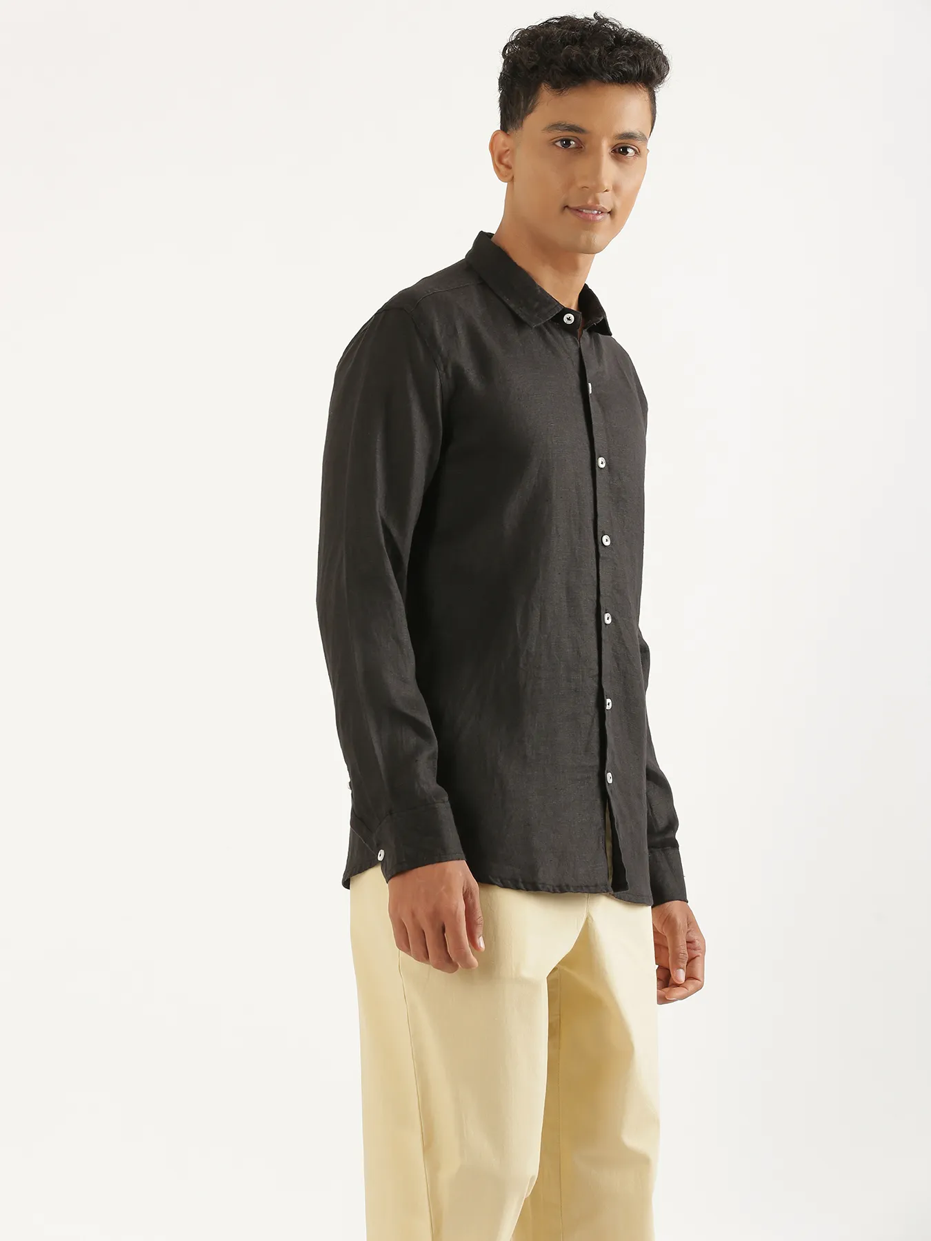Men Black Pure Linen Full Sleeve Shirt - Image 10