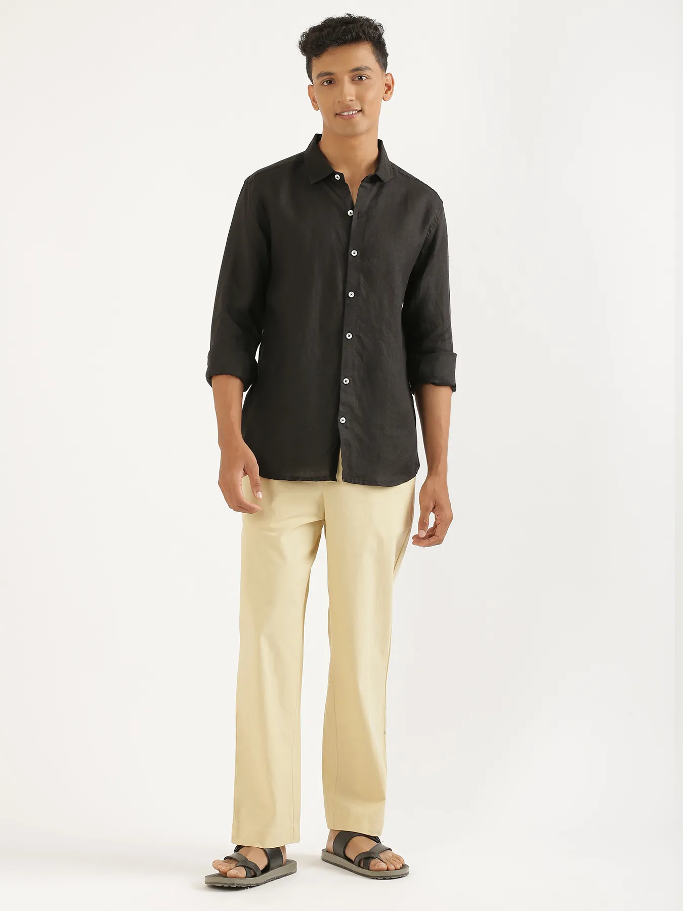 Men Black Pure Linen Full Sleeve Shirt - Image 11