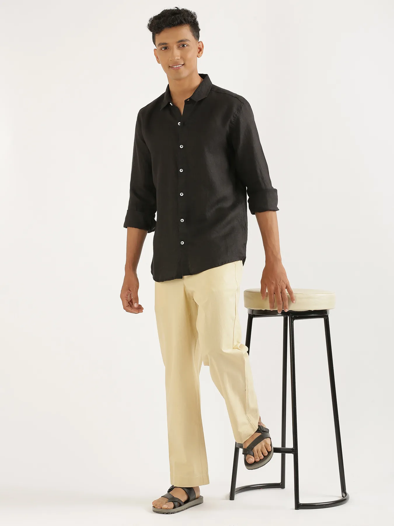 Men Black Pure Linen Full Sleeve Shirt - Image 12