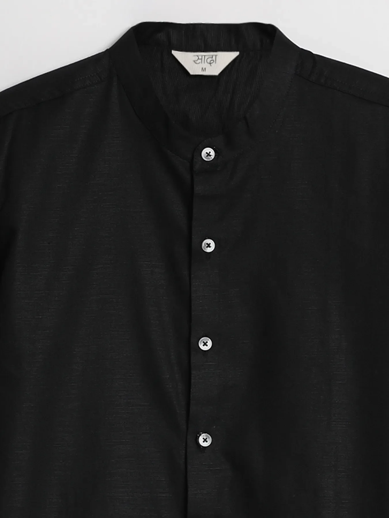Men Black Linen Blend Mandarin Collar Shirt - Image 13