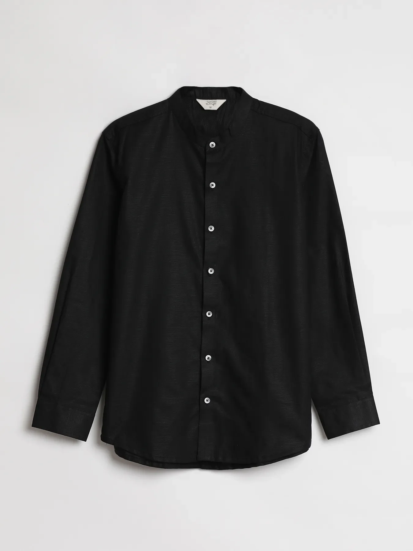 Men Black Linen Blend Mandarin Collar Shirt - Image 14