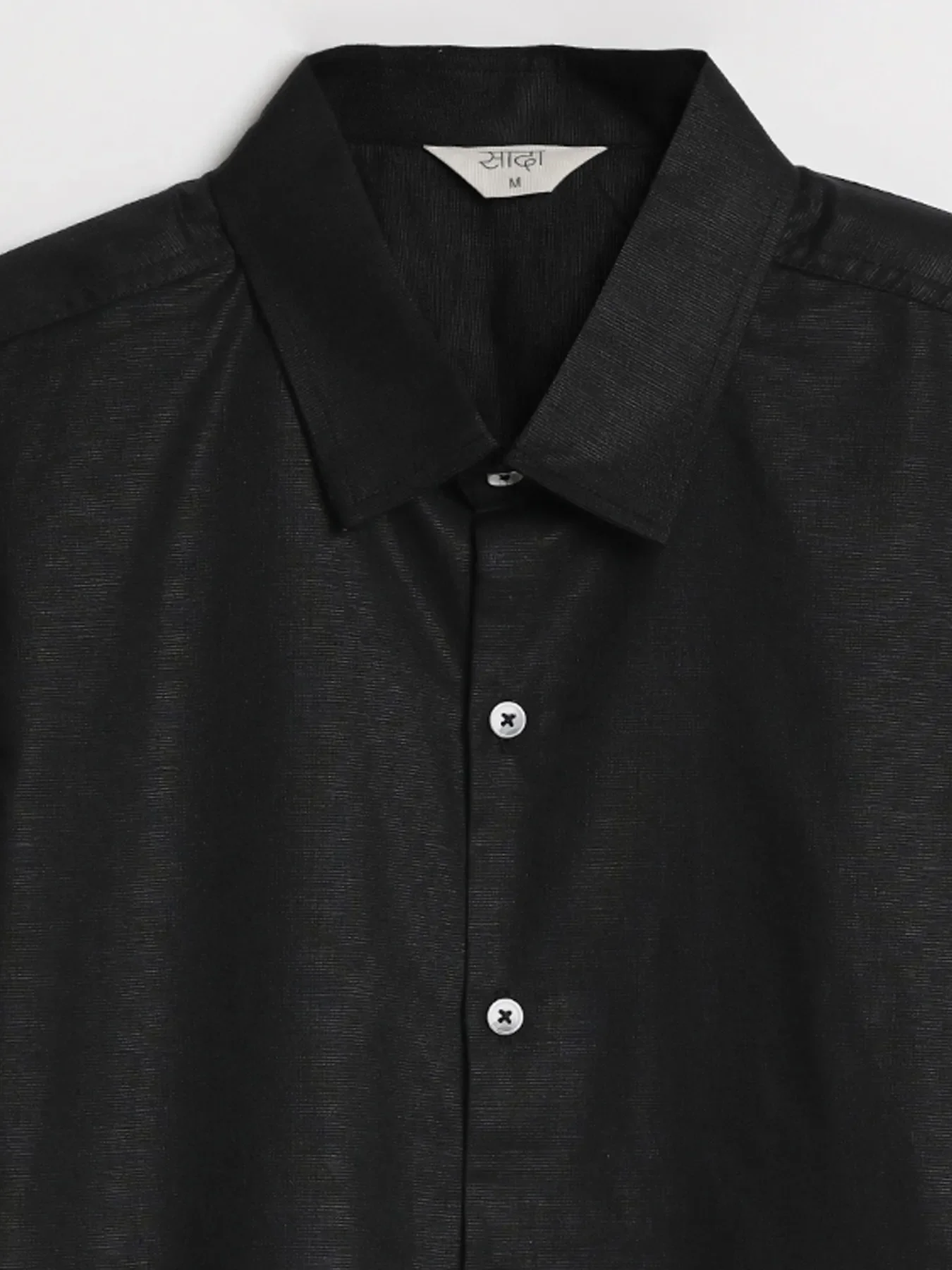 Men Black Linen Blend Short Sleeve Shirt - Image 12