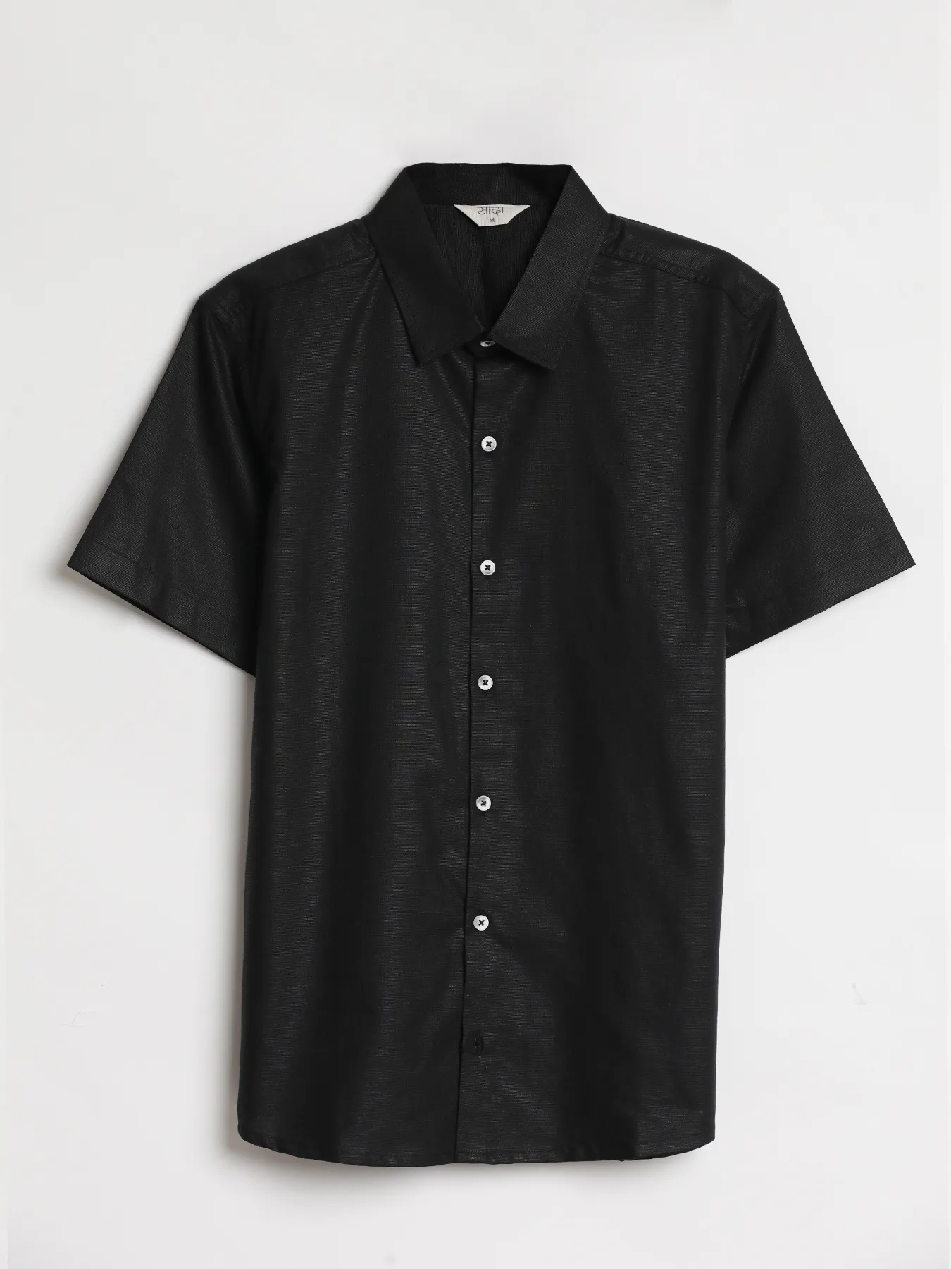 Men Black Linen Blend Short Sleeve Shirt - Image 13
