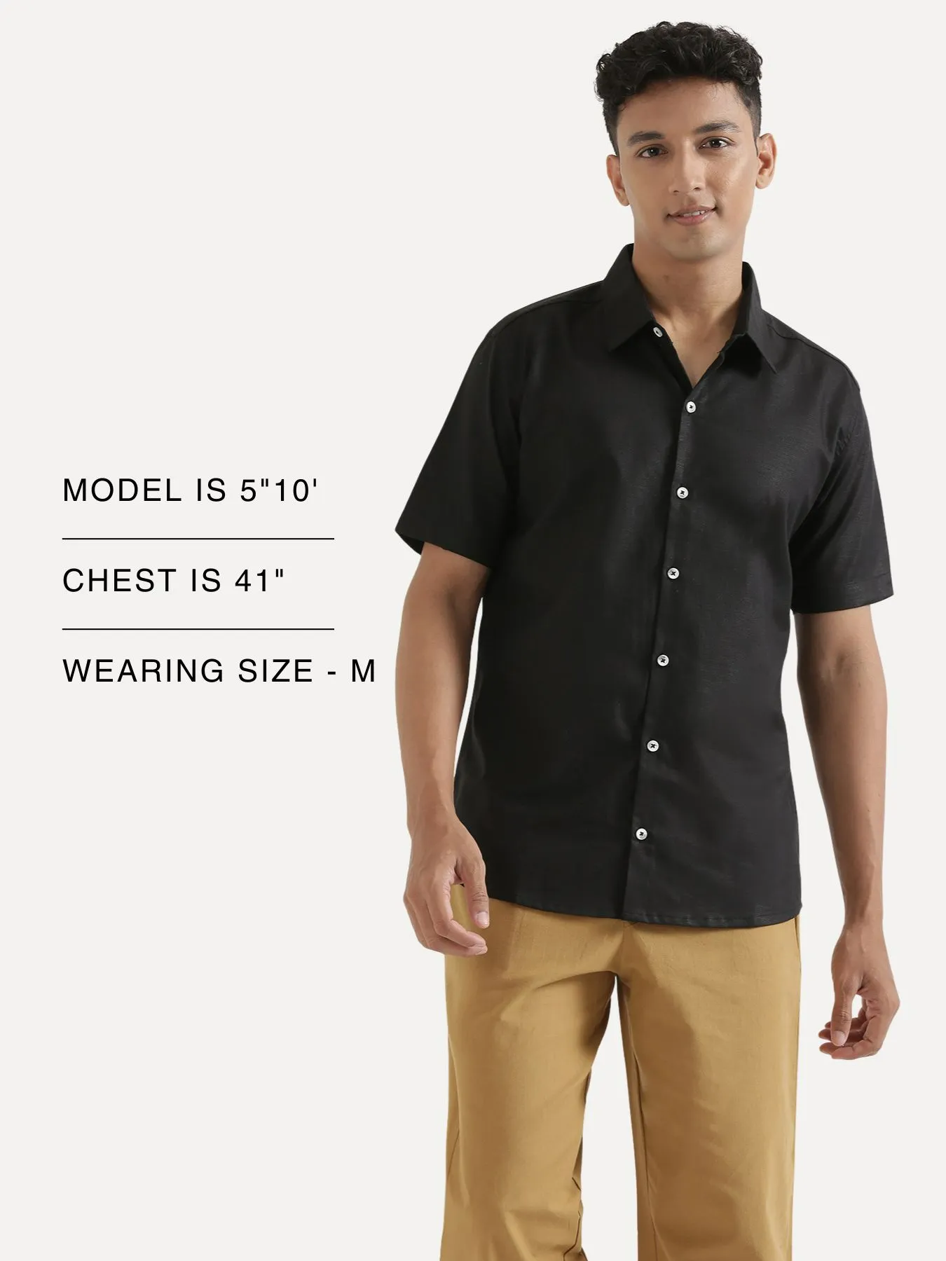 Men Black Linen Blend Short Sleeve Shirt - Image 14