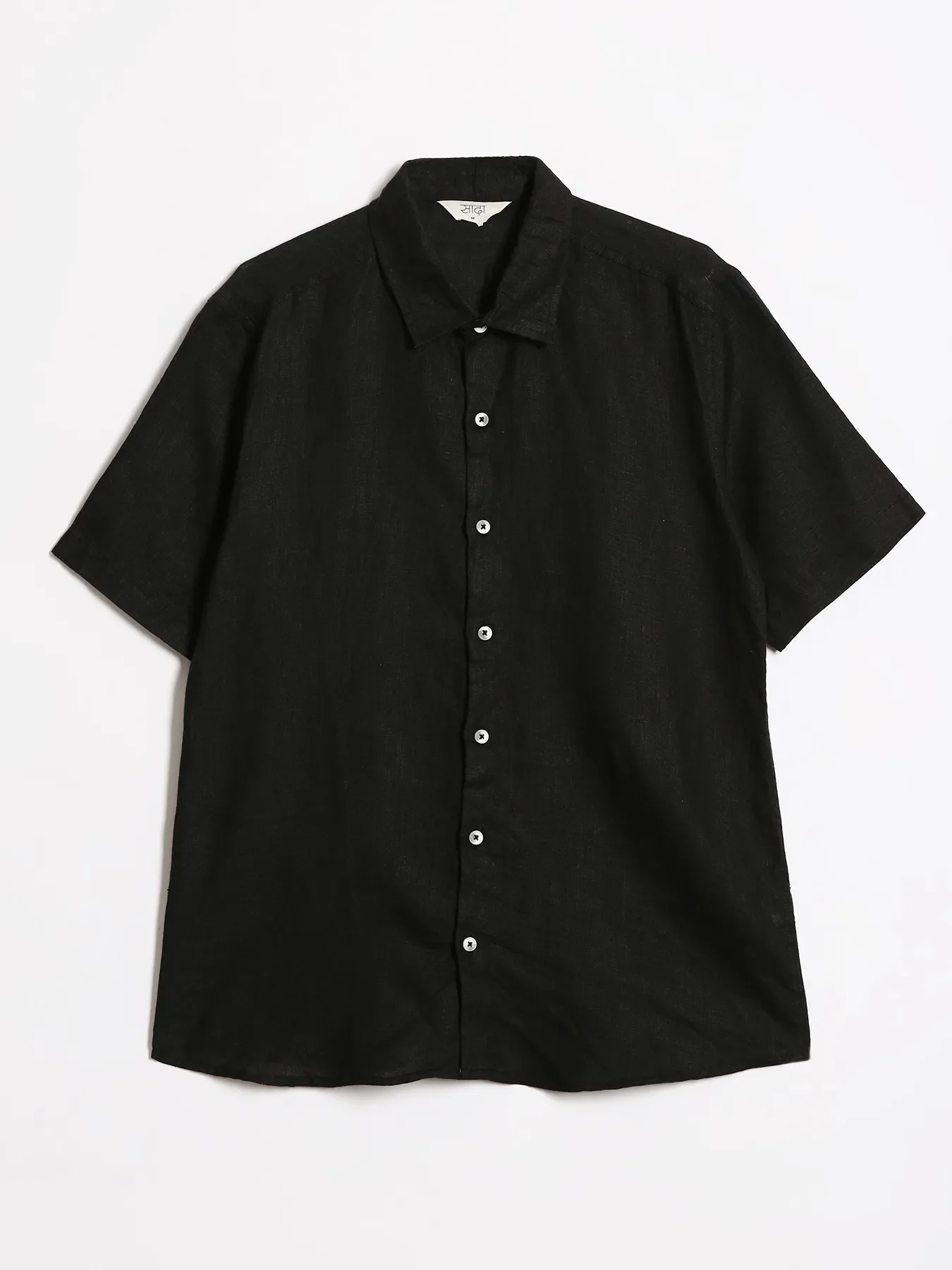 Men Black Pure Linen Short Sleeve Shirt - Image 10
