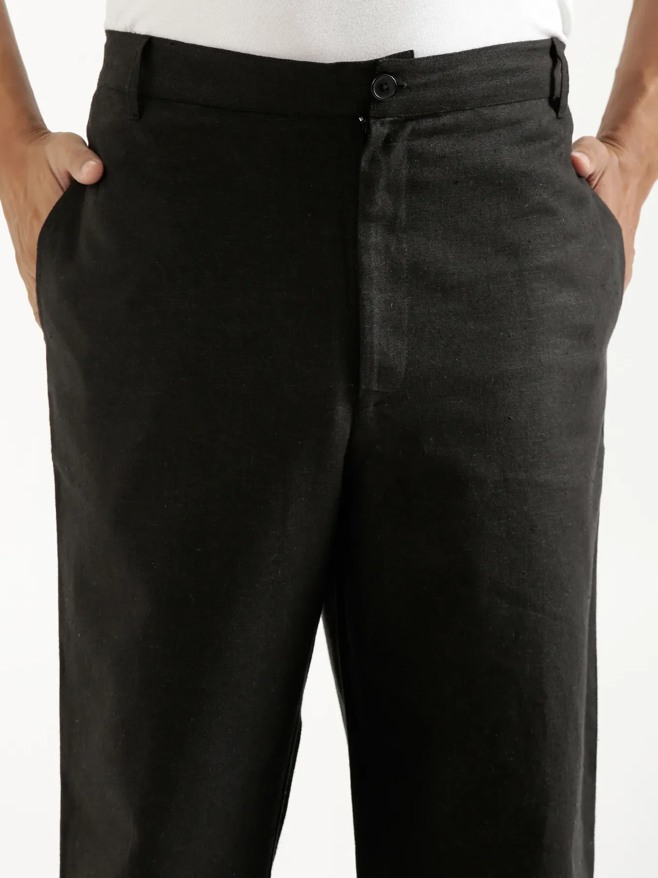 Men Black Linen Blend Pant & Taupe Pure Linen Short Sleeve Shirt - Image 11