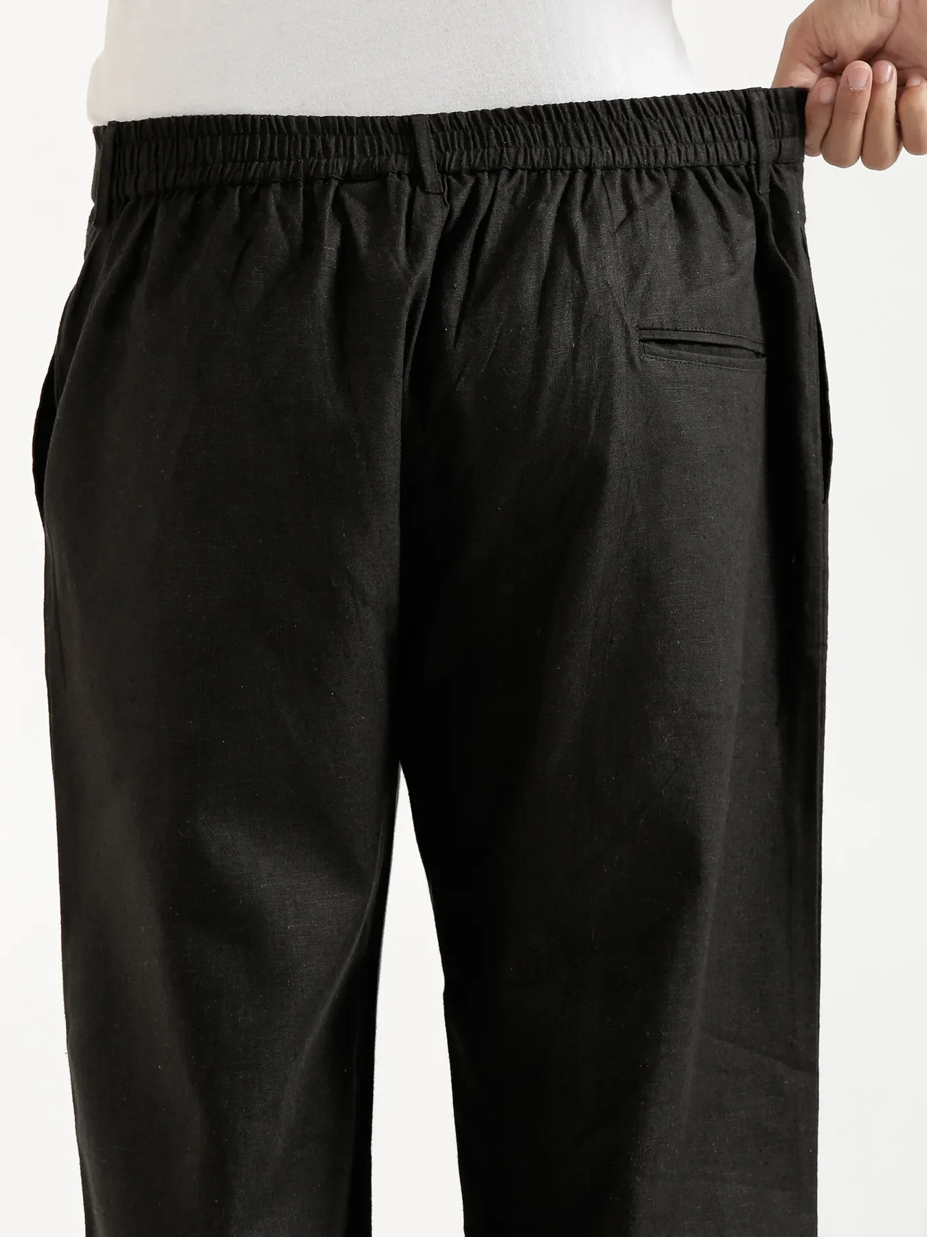 Men Black Linen Blend Straight Pant - Image 7