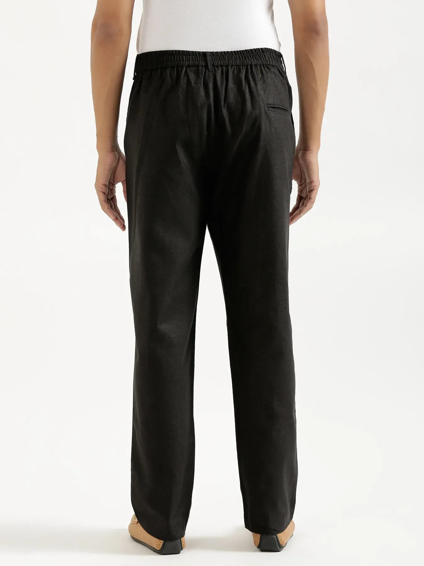 Men Black Linen Blend Straight Pant - Image 8