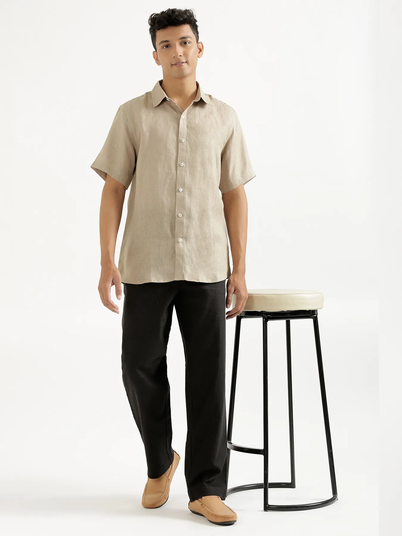 Men Black Linen Blend Straight Pant - Image 9