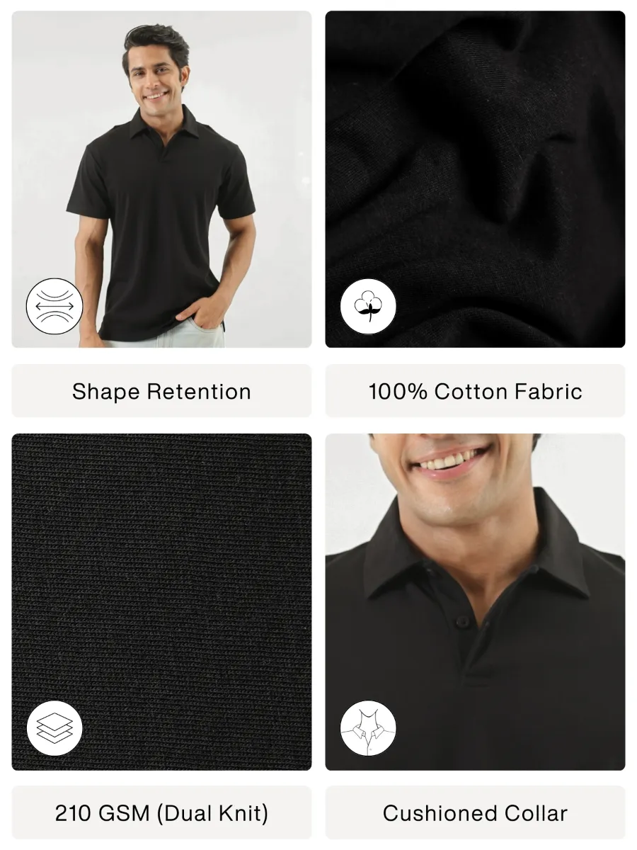 Men Black Polo T-shirt - Image 2