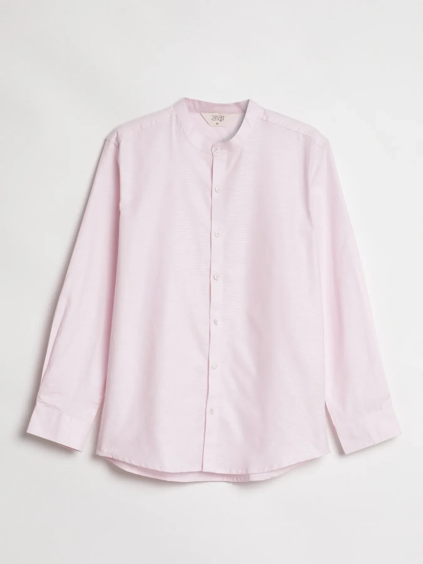 Men Blush Pink Linen Blend Mandarin Collar Shirt & White Cotton Pant Set - Image 14