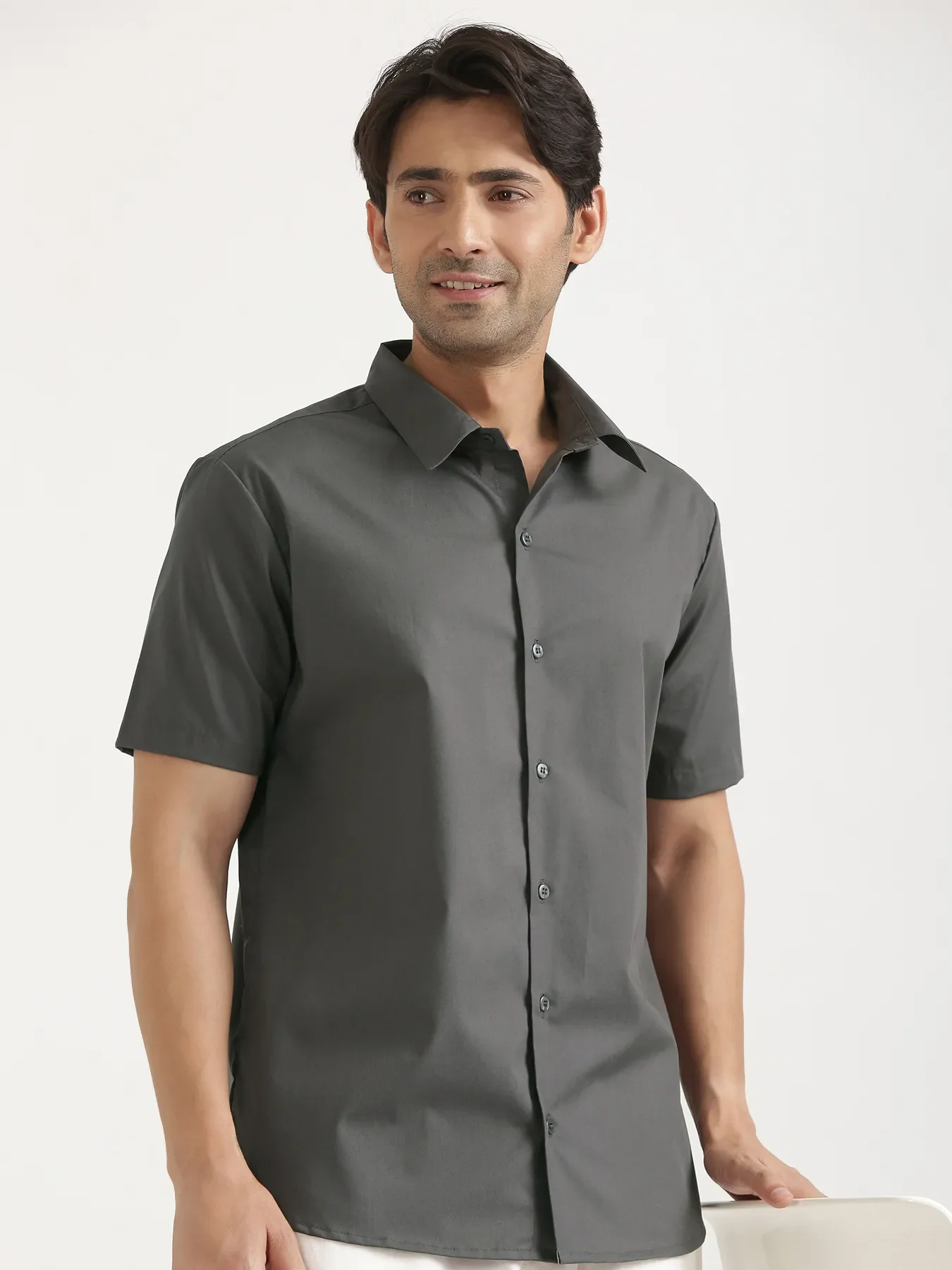 Men Dark Grey Better Cotton Short Sleeve Shirt