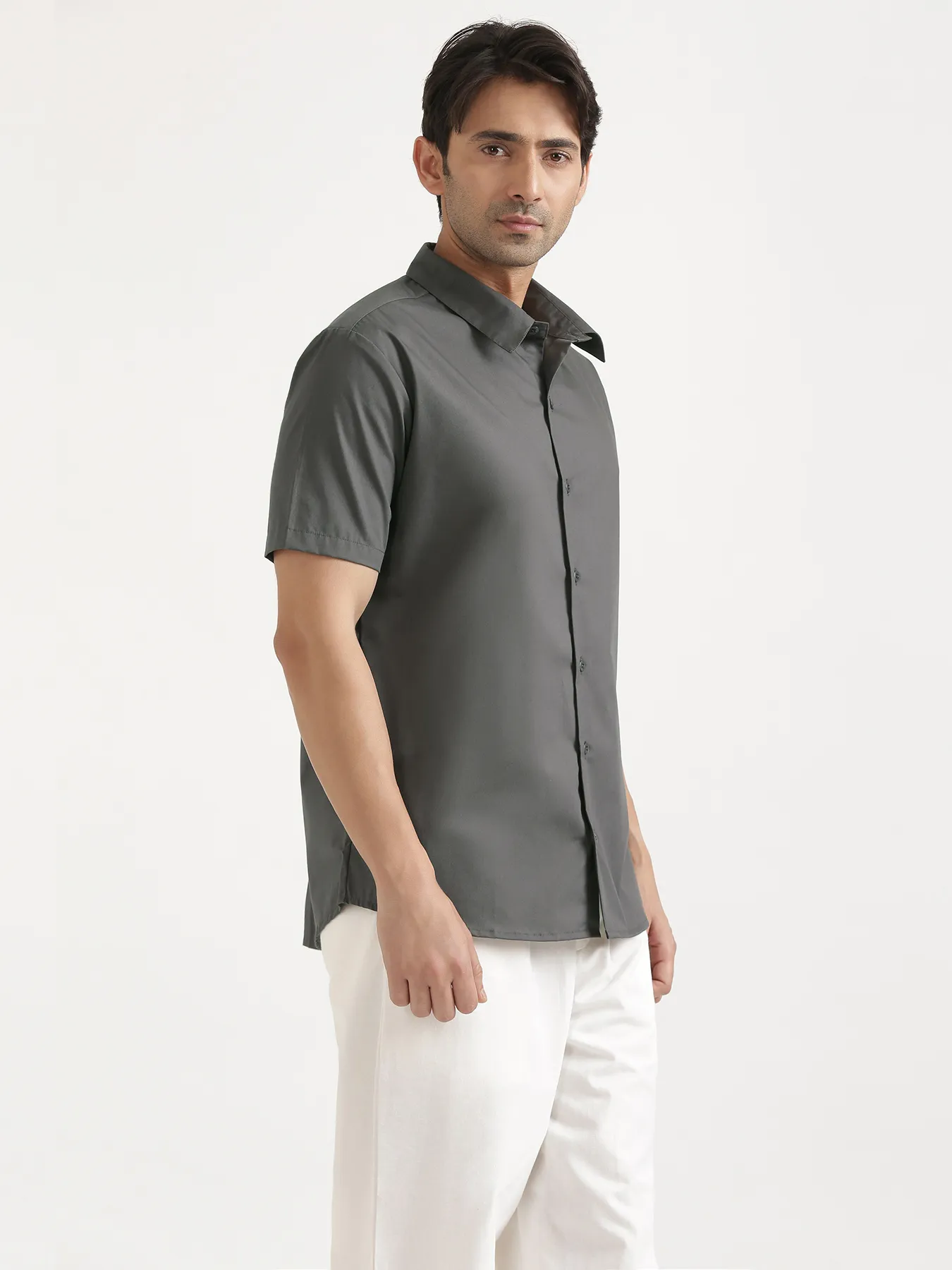 Men Dark Grey Better Cotton Short Sleeve Shirt - Image 14
