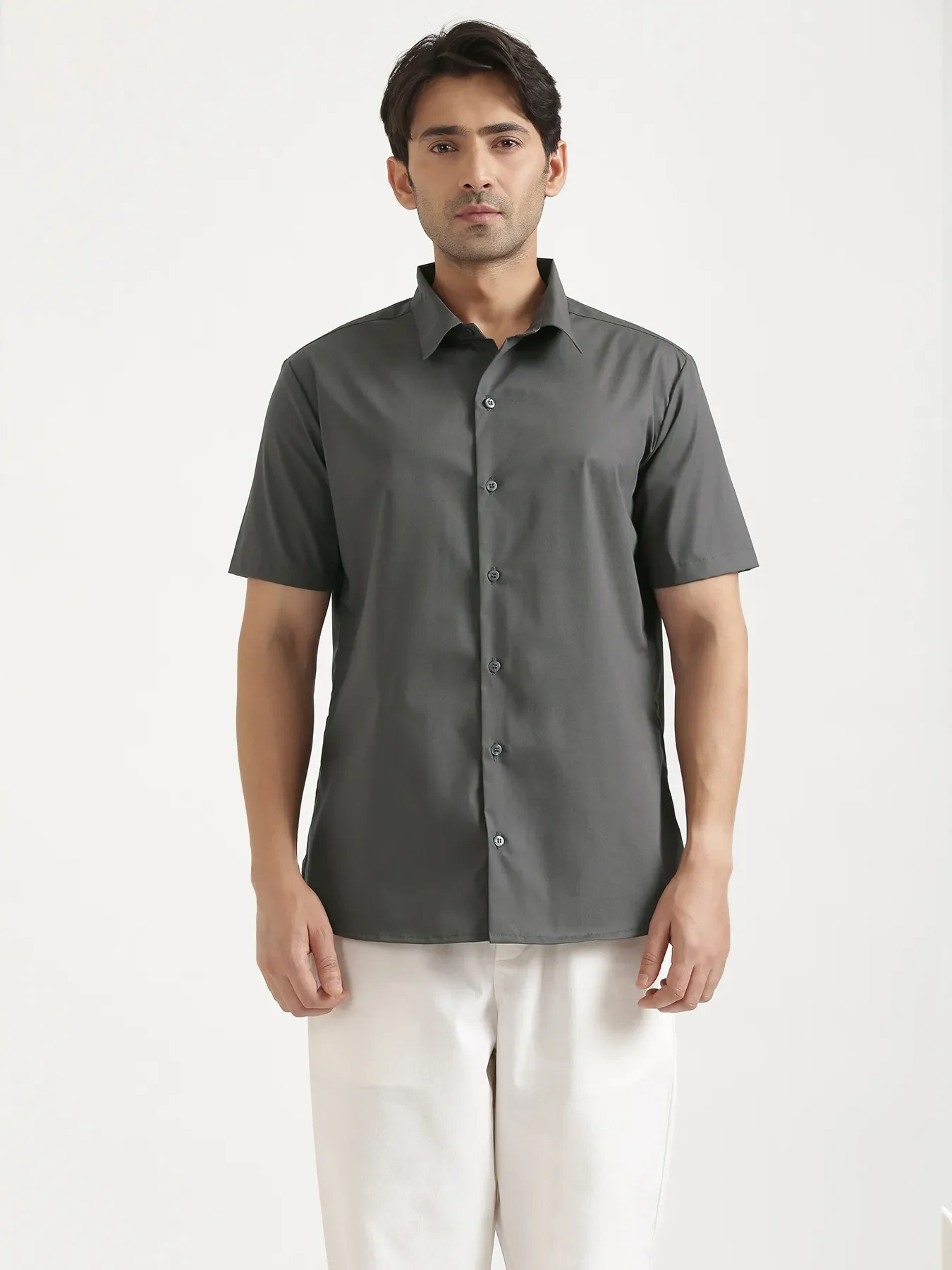 Men Dark Grey Better Cotton Short Sleeve Shirt - Image 5