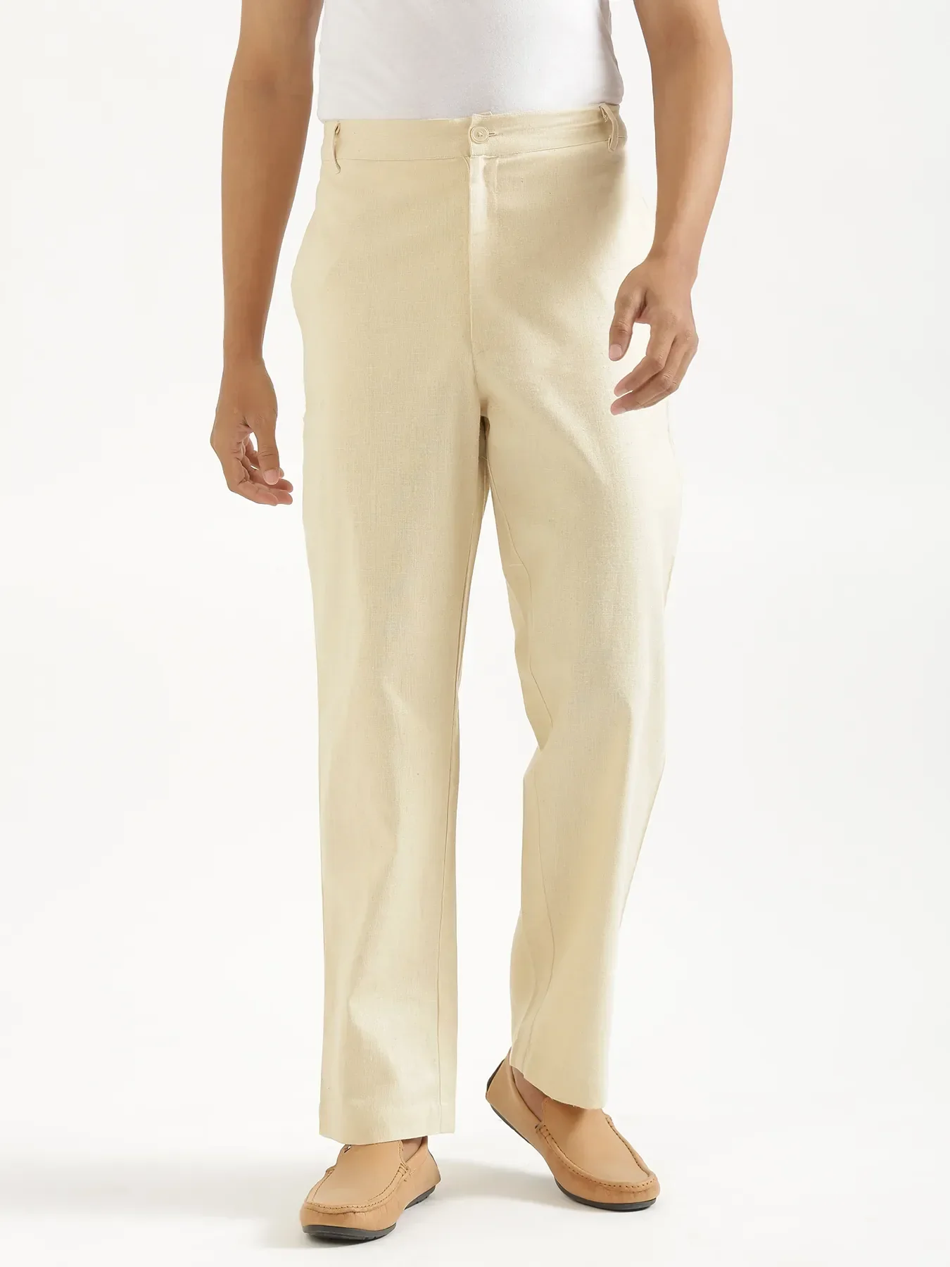 Men Forest Green Better Cotton Full Sleeve Shirt & Beige Linen Blend Straight Pant - Image 7