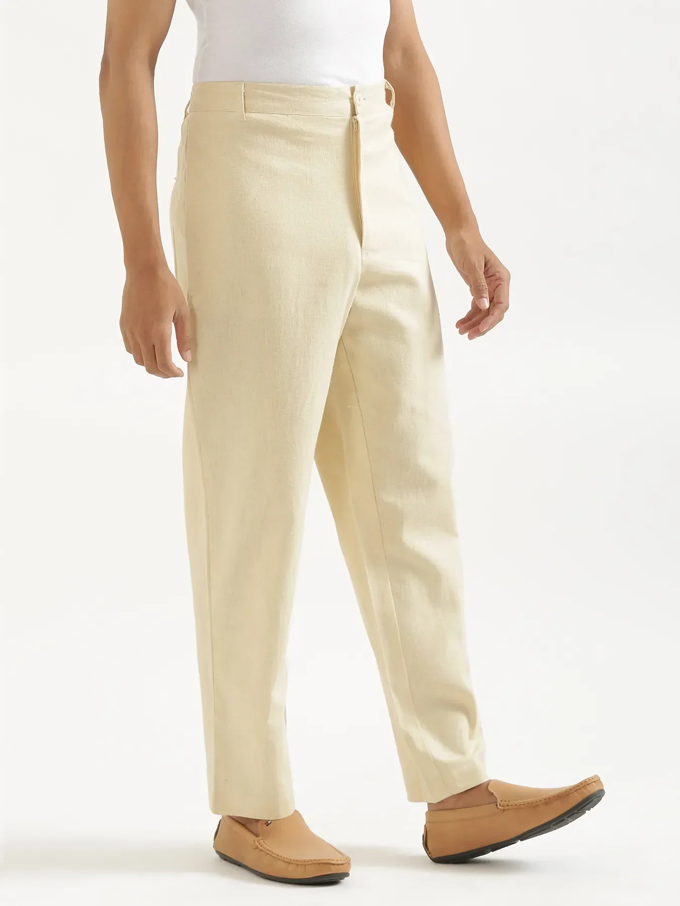 Men Forest Green Better Cotton Full Sleeve Shirt & Beige Linen Blend Straight Pant - Image 9