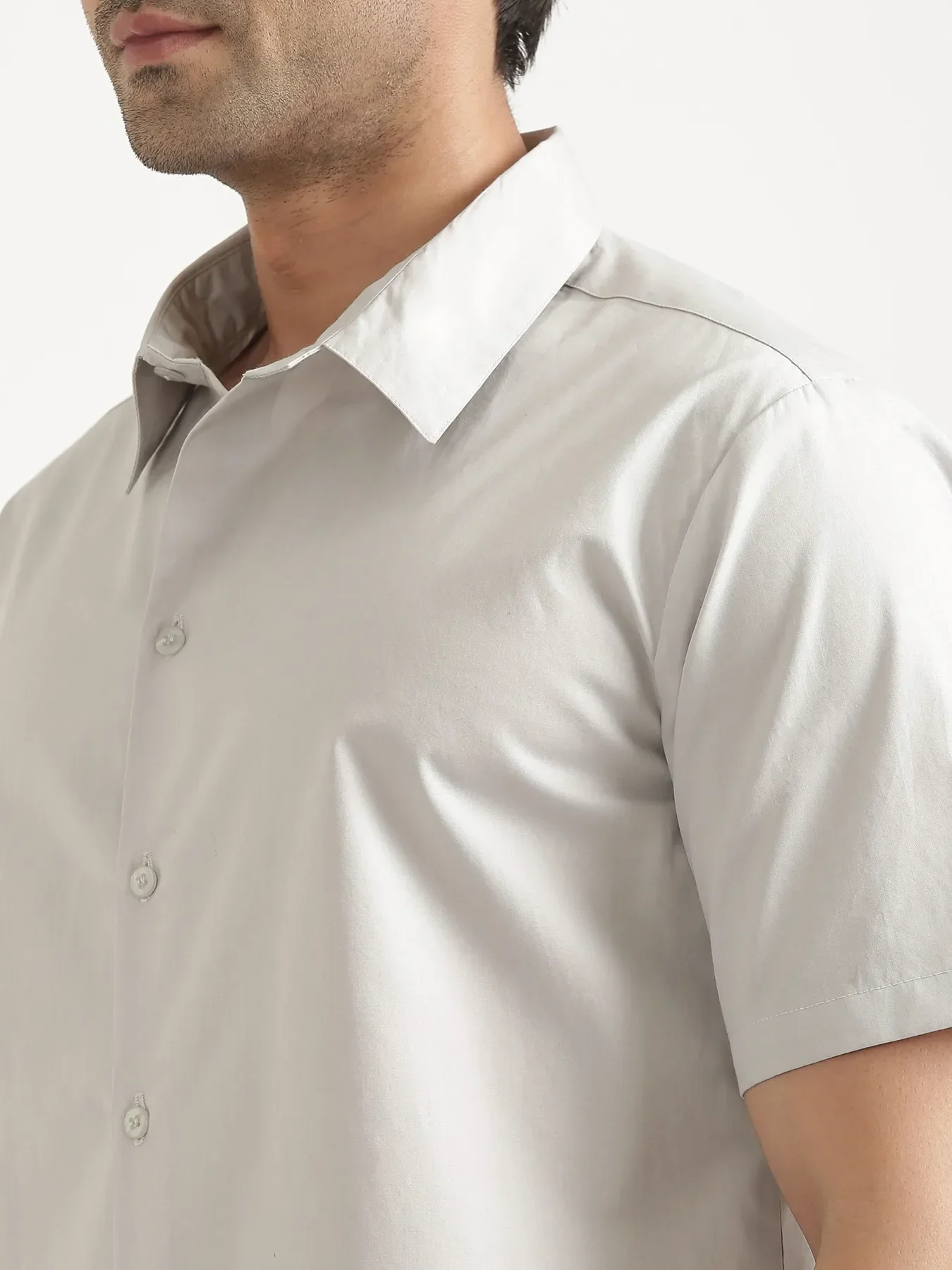 Men Light Grey Better Cotton Short Sleeve Shirt & Navy Blue Cotton Pant - Image 6