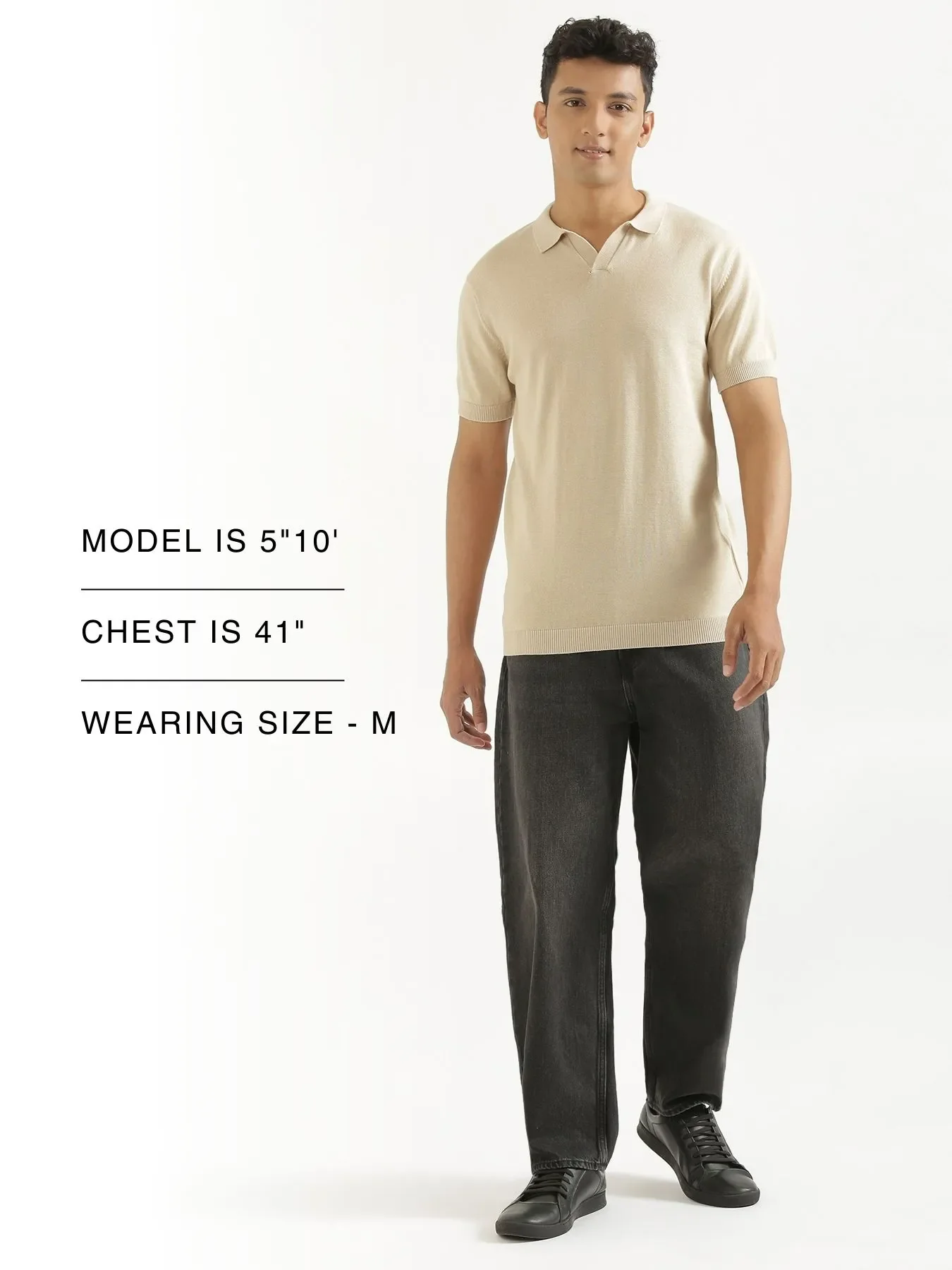 Men Beige Flat Knit Polo - Image 12