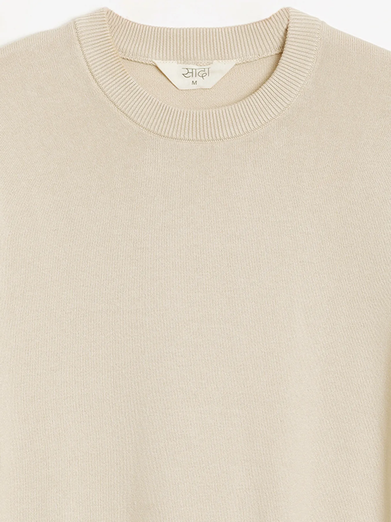 Men Beige Flat Knit Round Neck T-shirt - Image 10