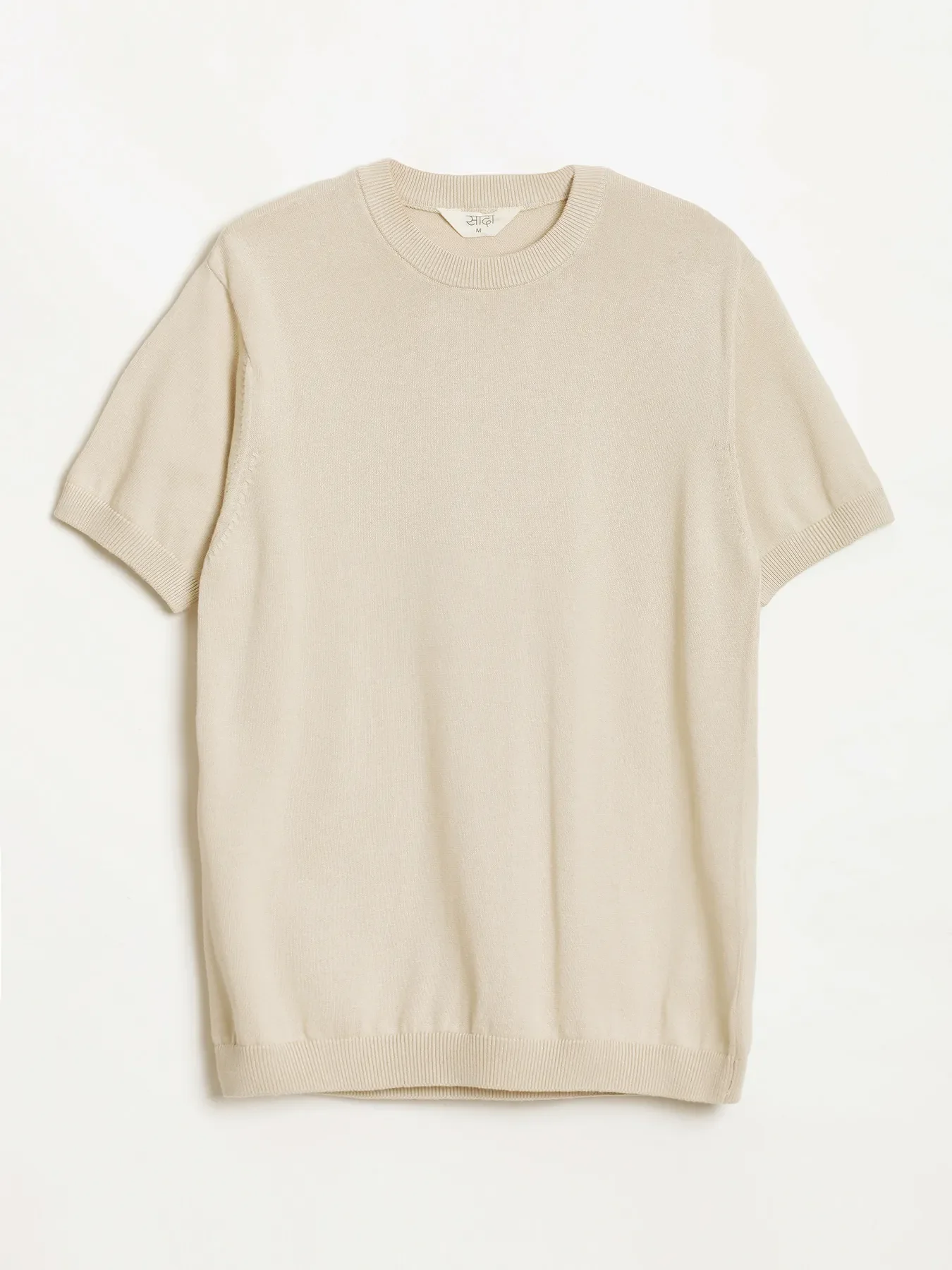 Men Beige Flat Knit Round Neck T-shirt - Image 11