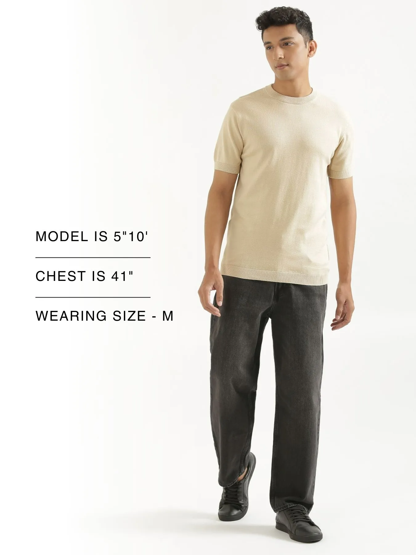 Men Beige Flat Knit Round Neck T-shirt - Image 12