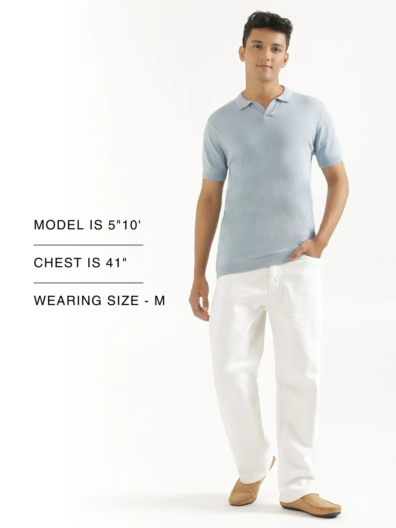 Men Light Blue Flat Knit Polo - Image 13
