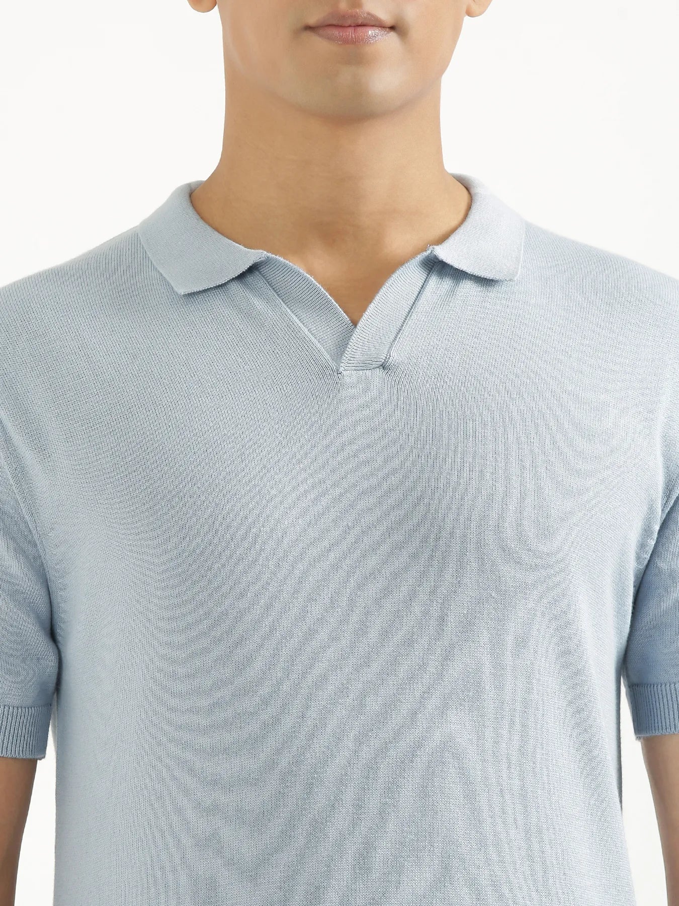 Men Light Blue Flat Knit Polo - Image 5