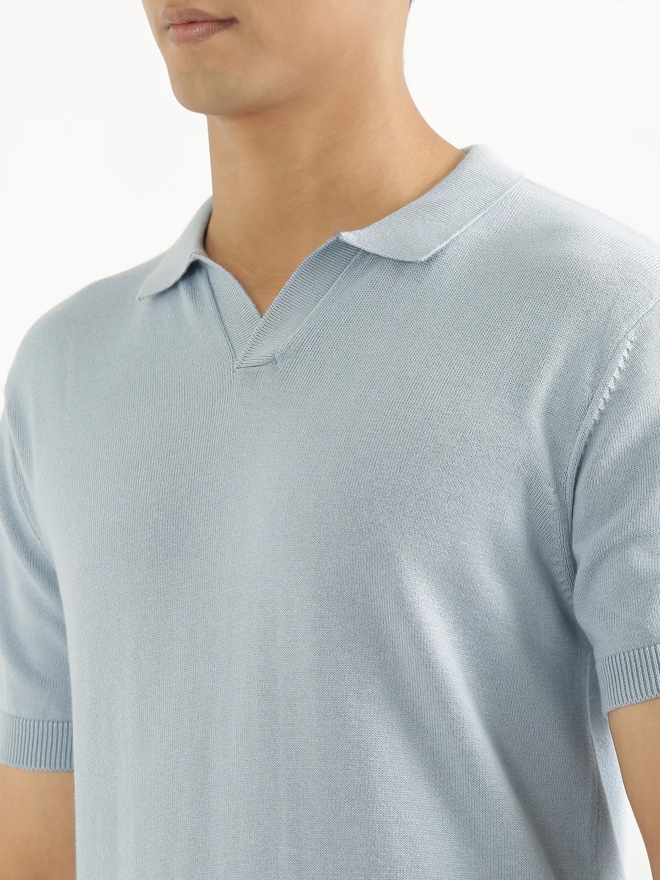 Men Light Blue Flat Knit Polo - Image 6