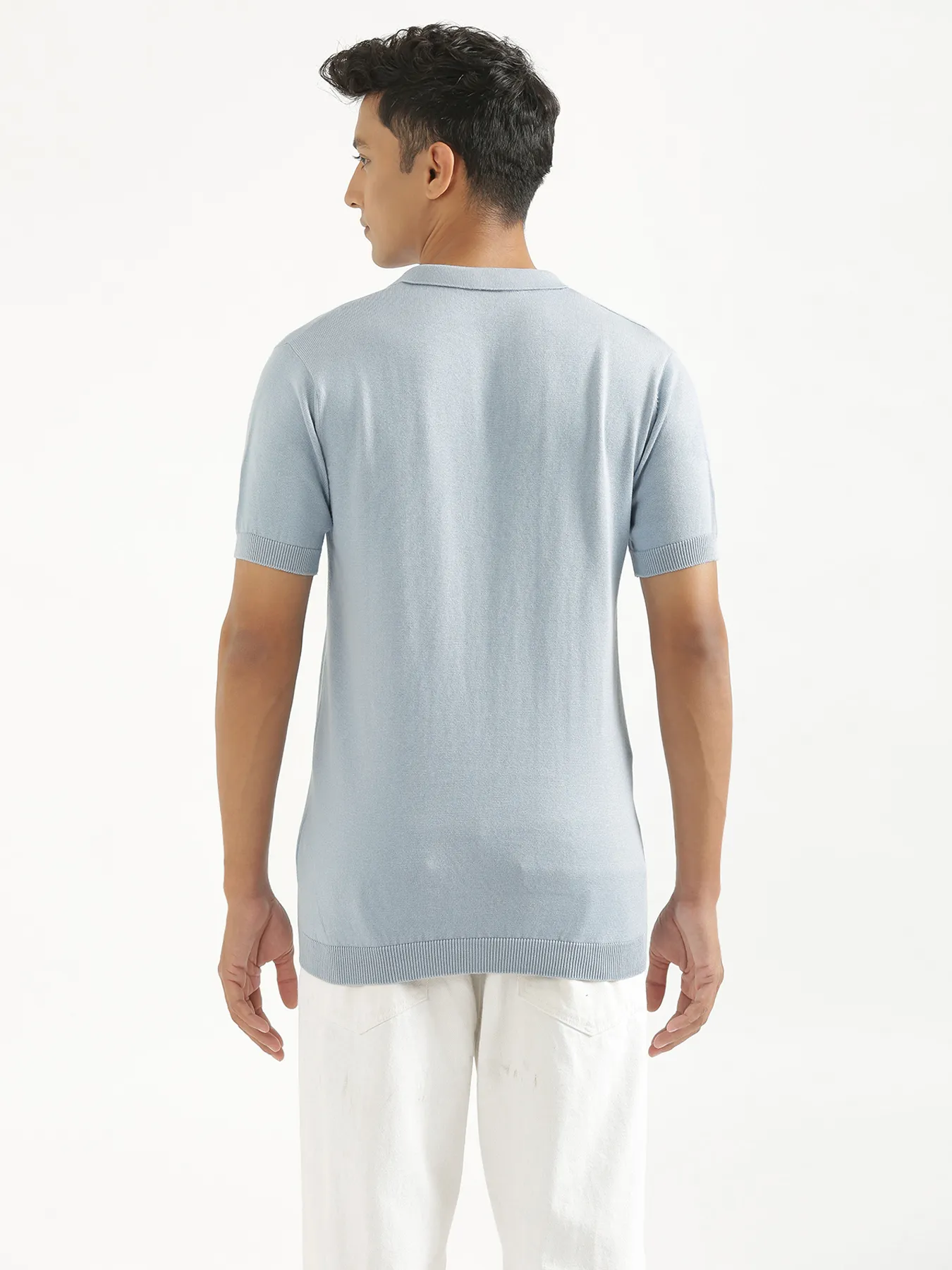 Men Light Blue Flat Knit Polo - Image 7