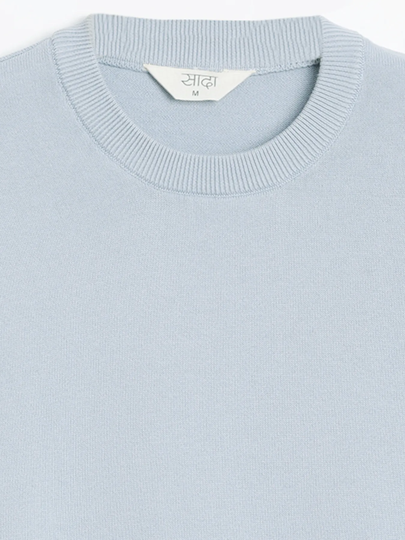 Men Light Blue Flat Knit Round Neck T-shirt - Image 10