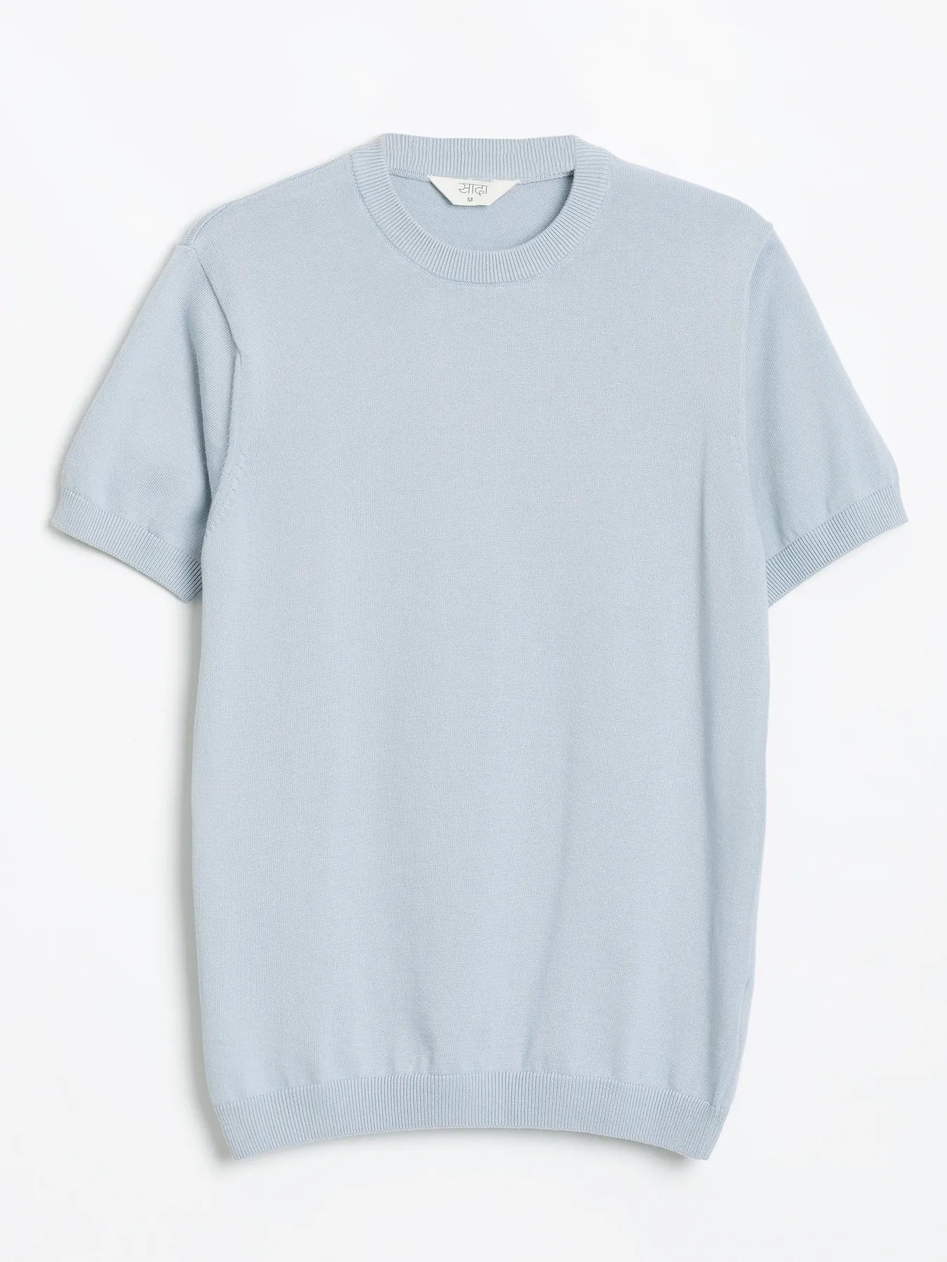 Men Light Blue Flat Knit Round Neck T-shirt - Image 11