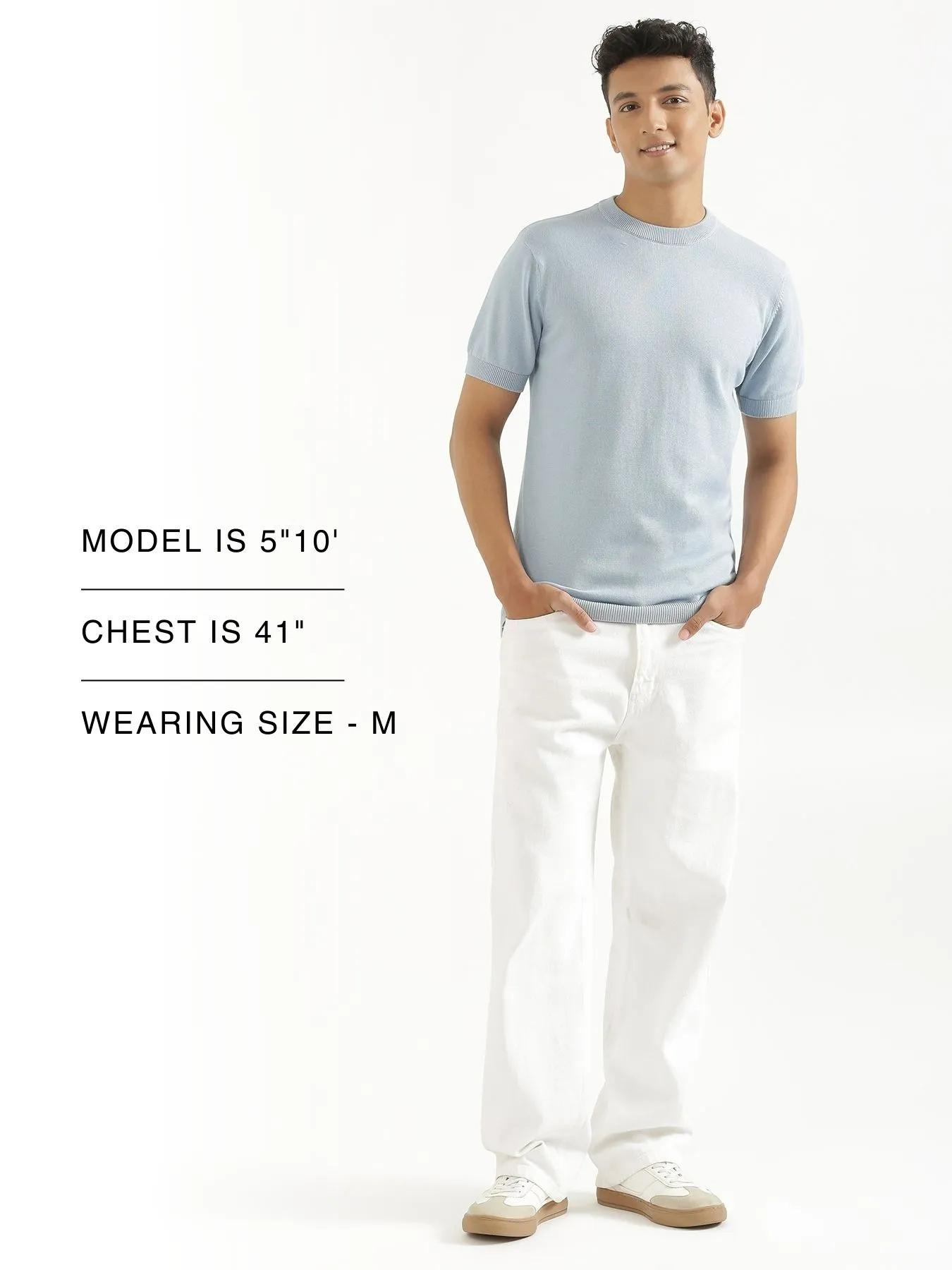 Men Light Blue Flat Knit Round Neck T-shirt - Image 12