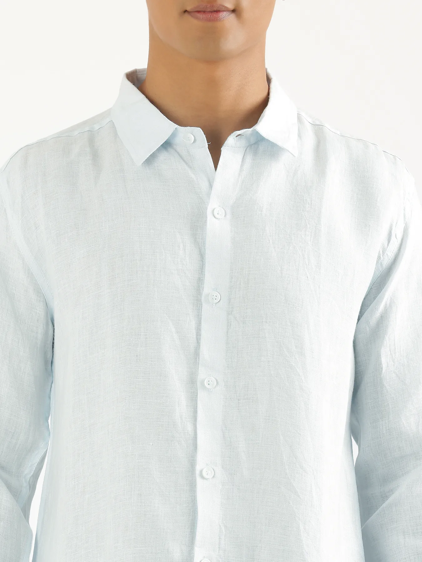 Men Light Blue Pure Linen Full Sleeve Shirt - Image 4