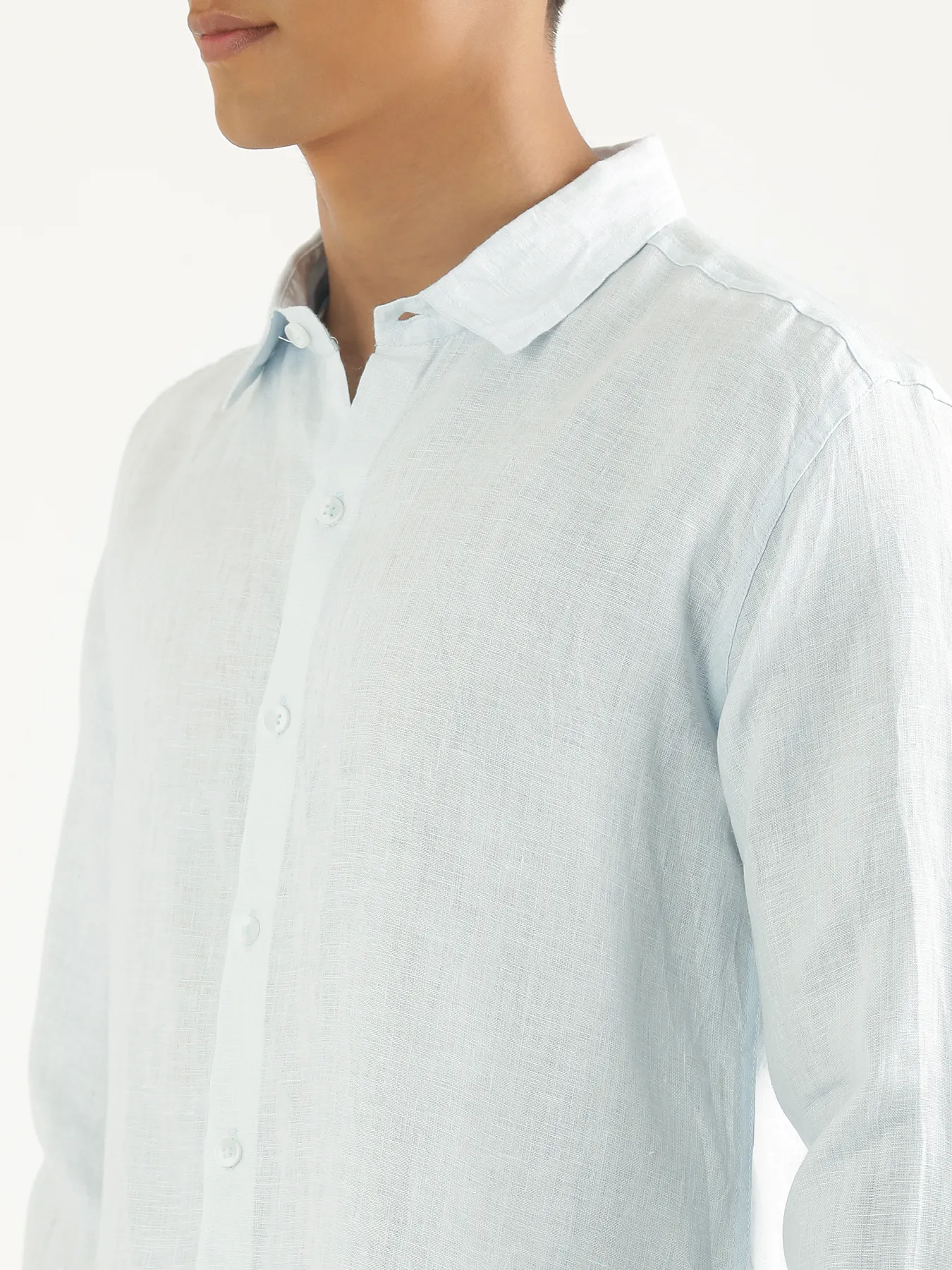 Men Light Blue Pure Linen Full Sleeve Shirt - Image 5
