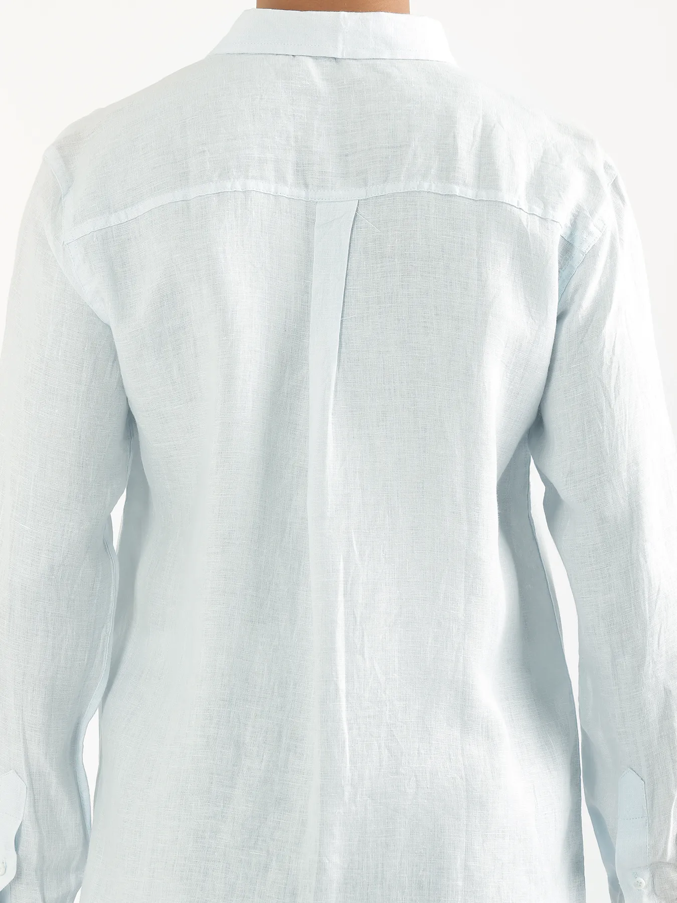 Men Light Blue Pure Linen Full Sleeve Shirt - Image 7