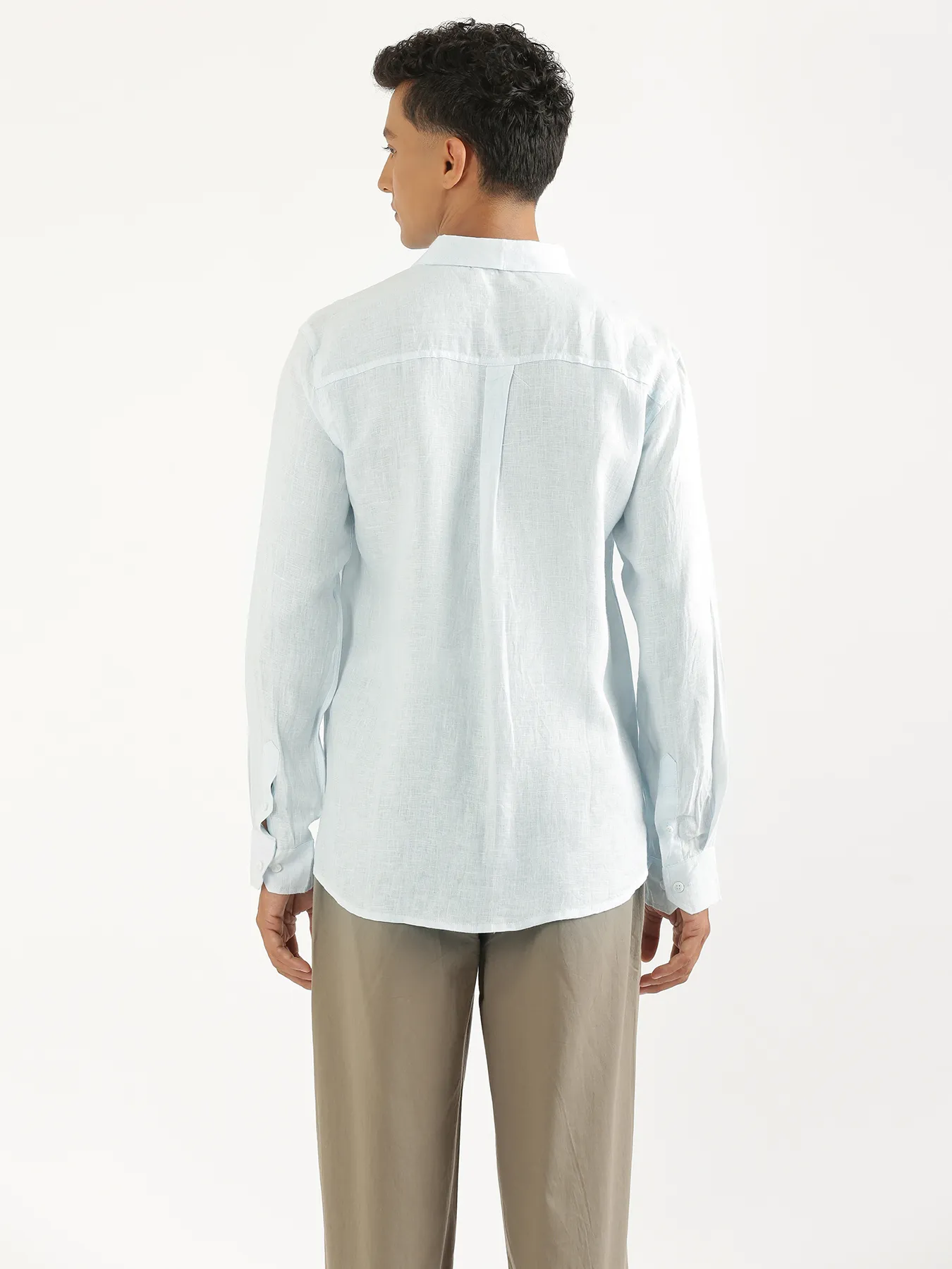 Men Light Blue Pure Linen Full Sleeve Shirt - Image 9