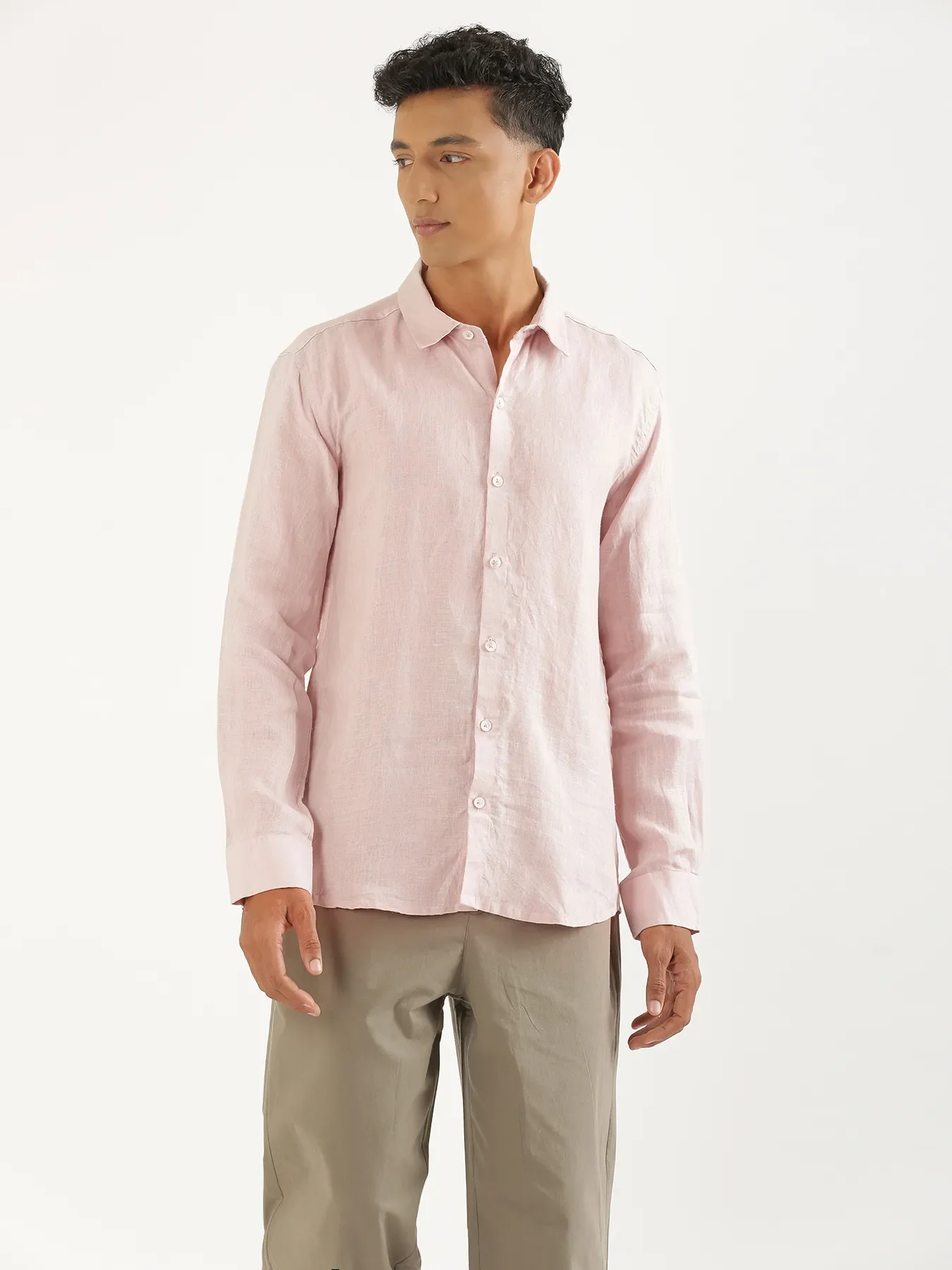 Men Light Pink Pure Linen Full Sleeve Shirt - Image 10