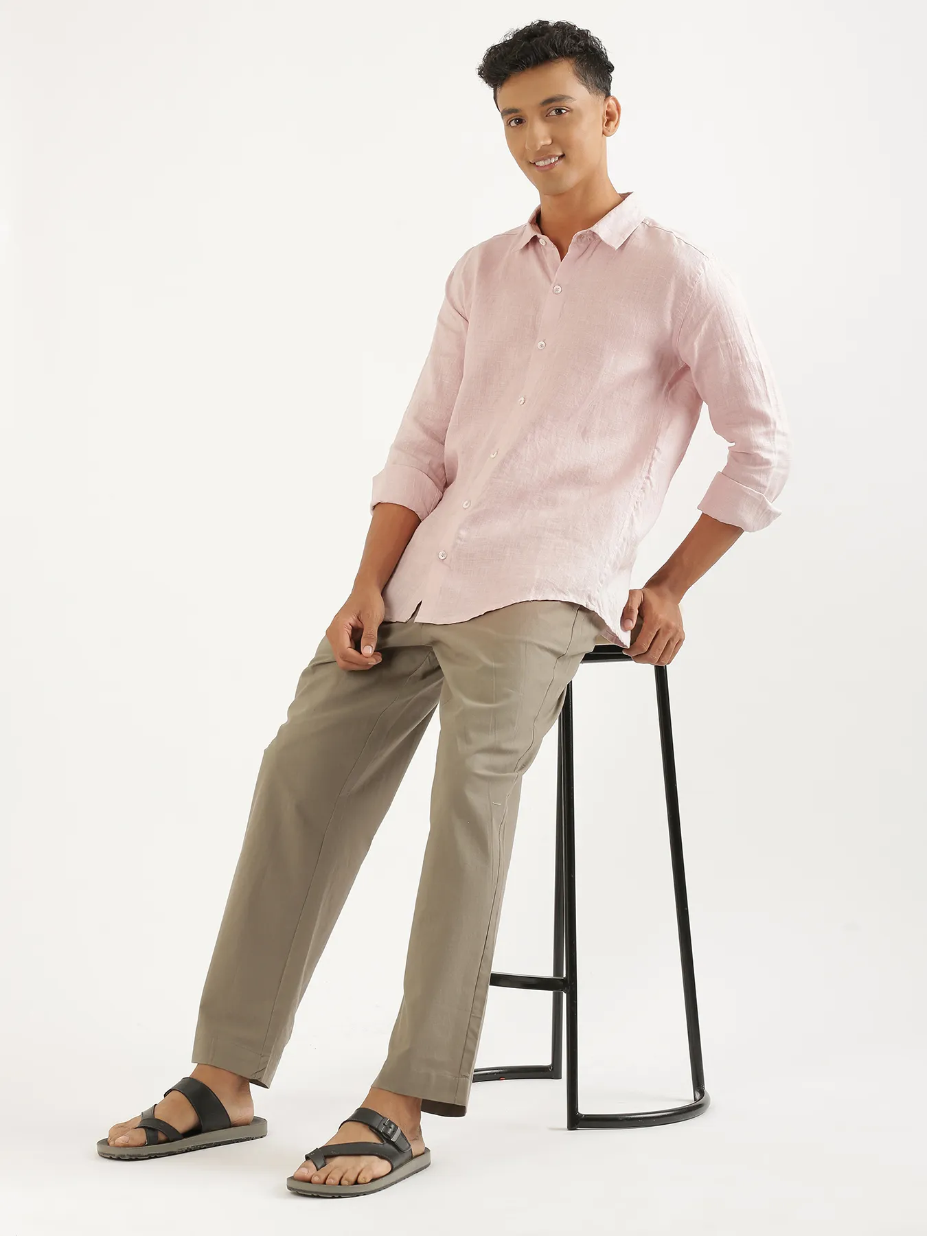 Men Light Pink Pure Linen Full Sleeve Shirt - Image 11